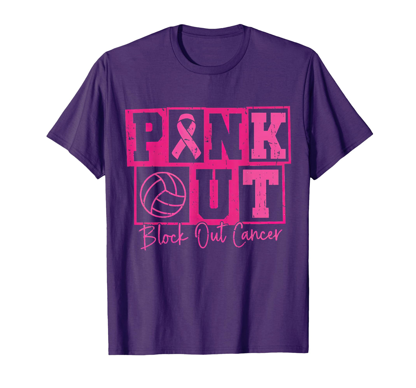 Volleyball Breast Cancer Awareness Block Out Cancer T-Shirt