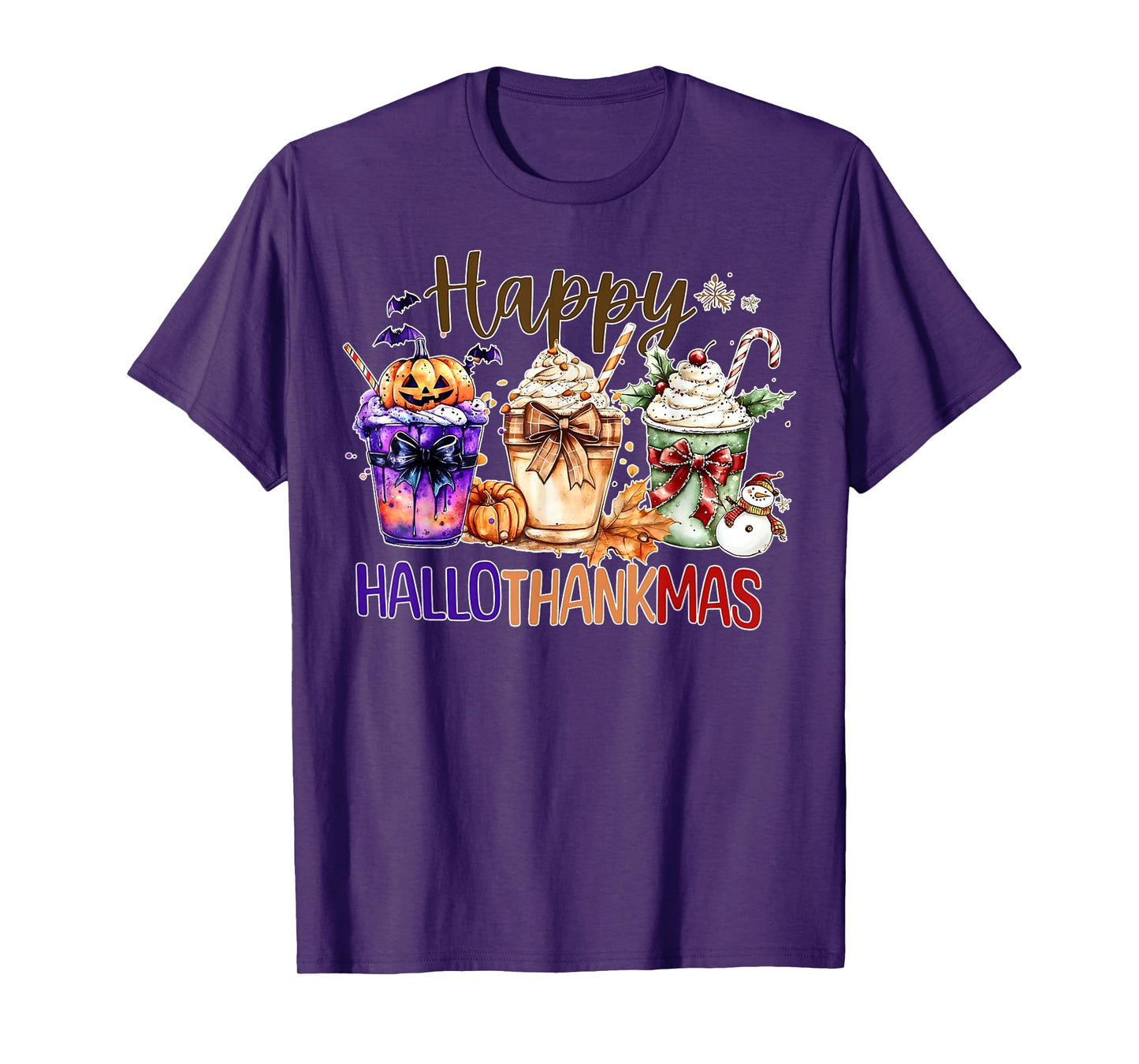 Happy Hallothanksmas Halloween Coffee Latte Thanksgiving T-Shirt