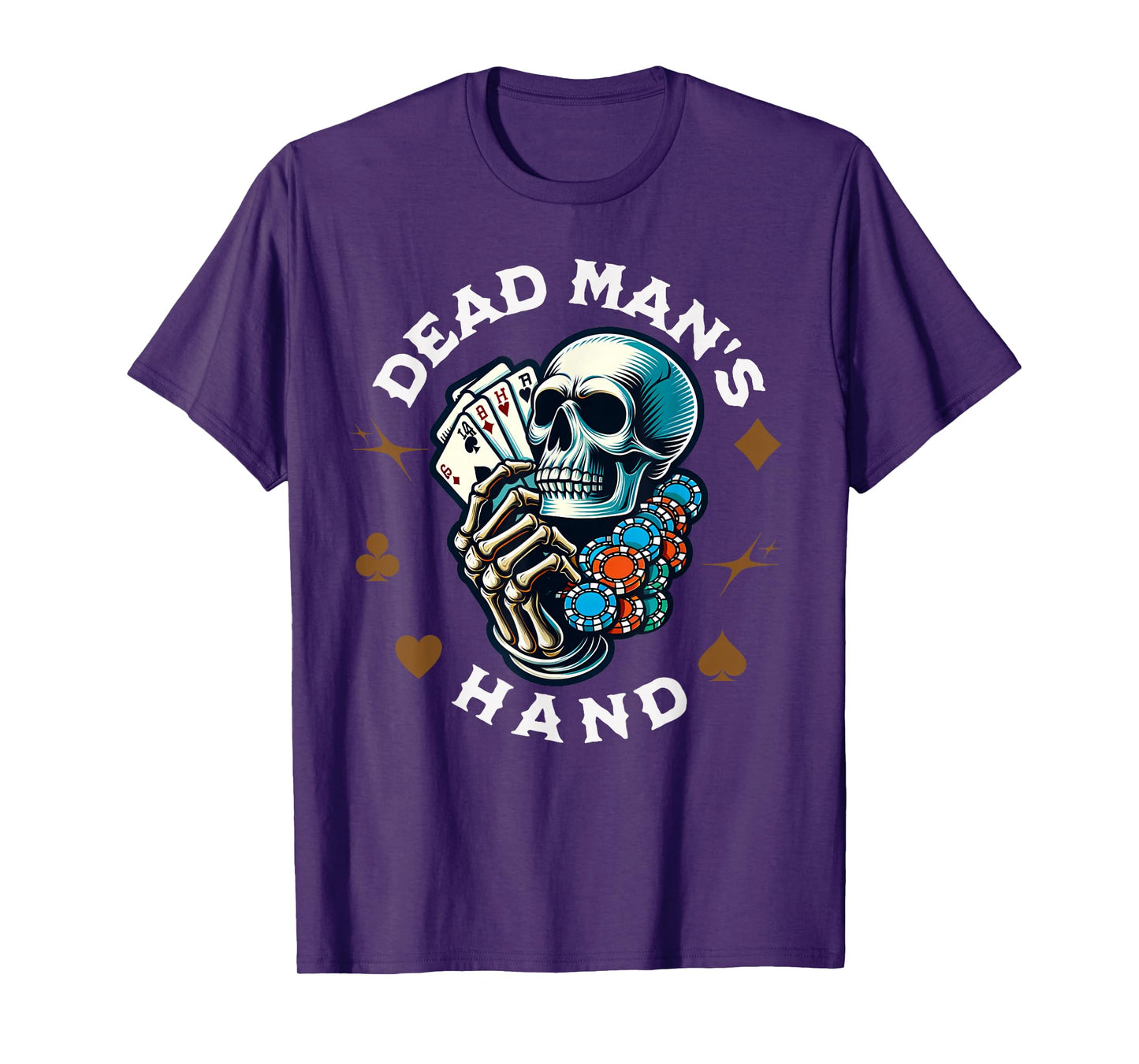 Dark Skull with Dead Man’s Poke Skeleton Holding Poker Cards T-Shirt