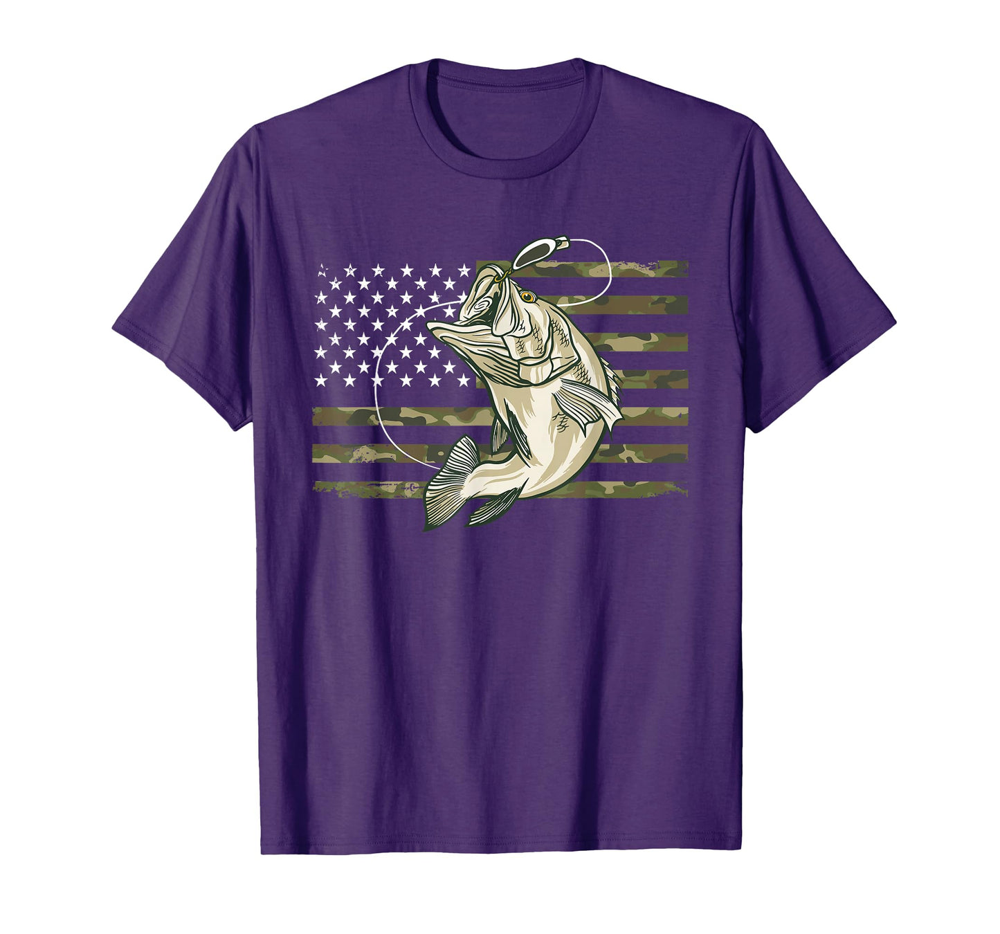 Fishing Camouflage US American Flag Bass Fish Fisherman Camo T-Shirt