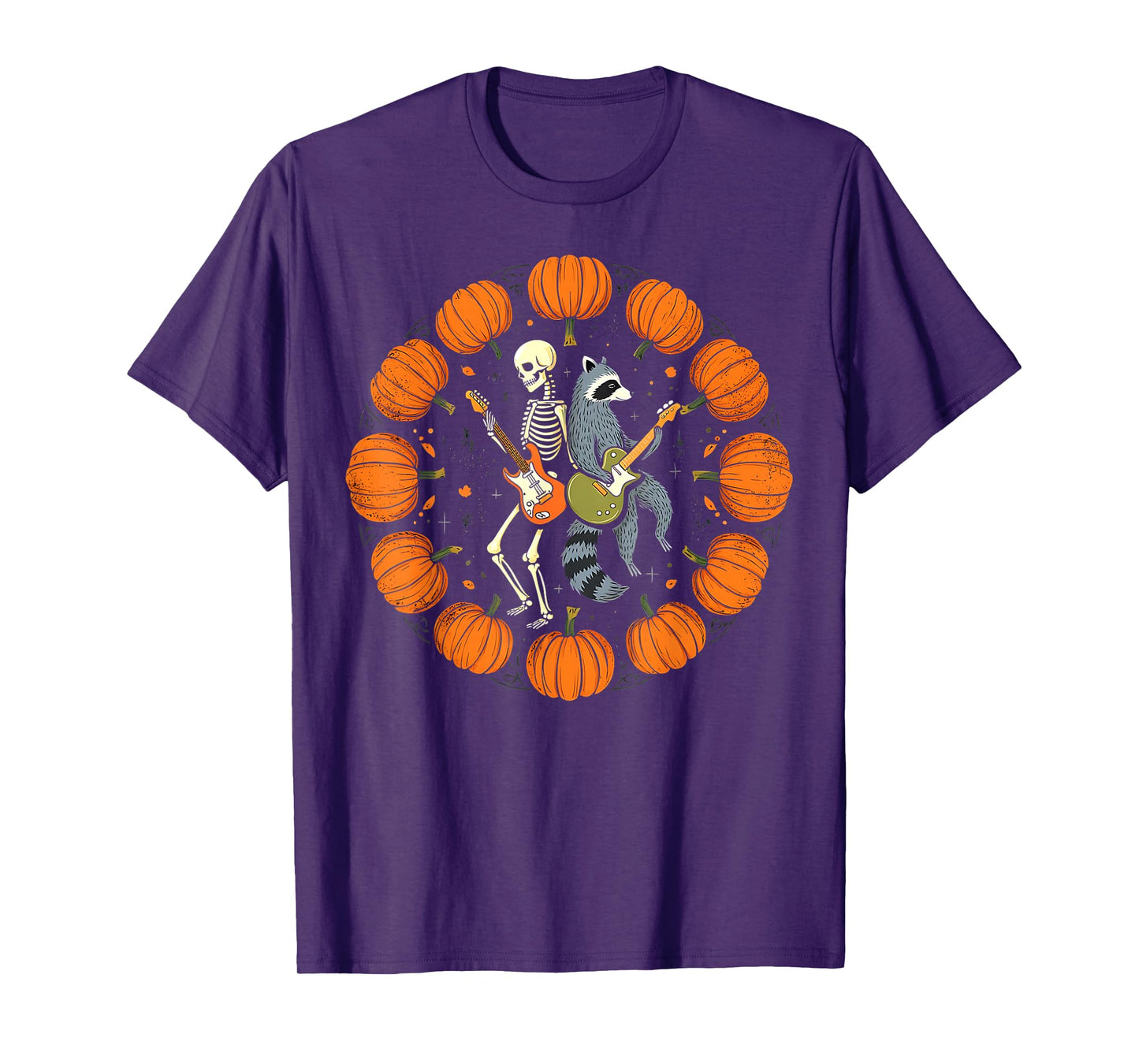 Skeleton Raccoon Rocking Pumpkin Halloween Men Women Kids T-Shirt