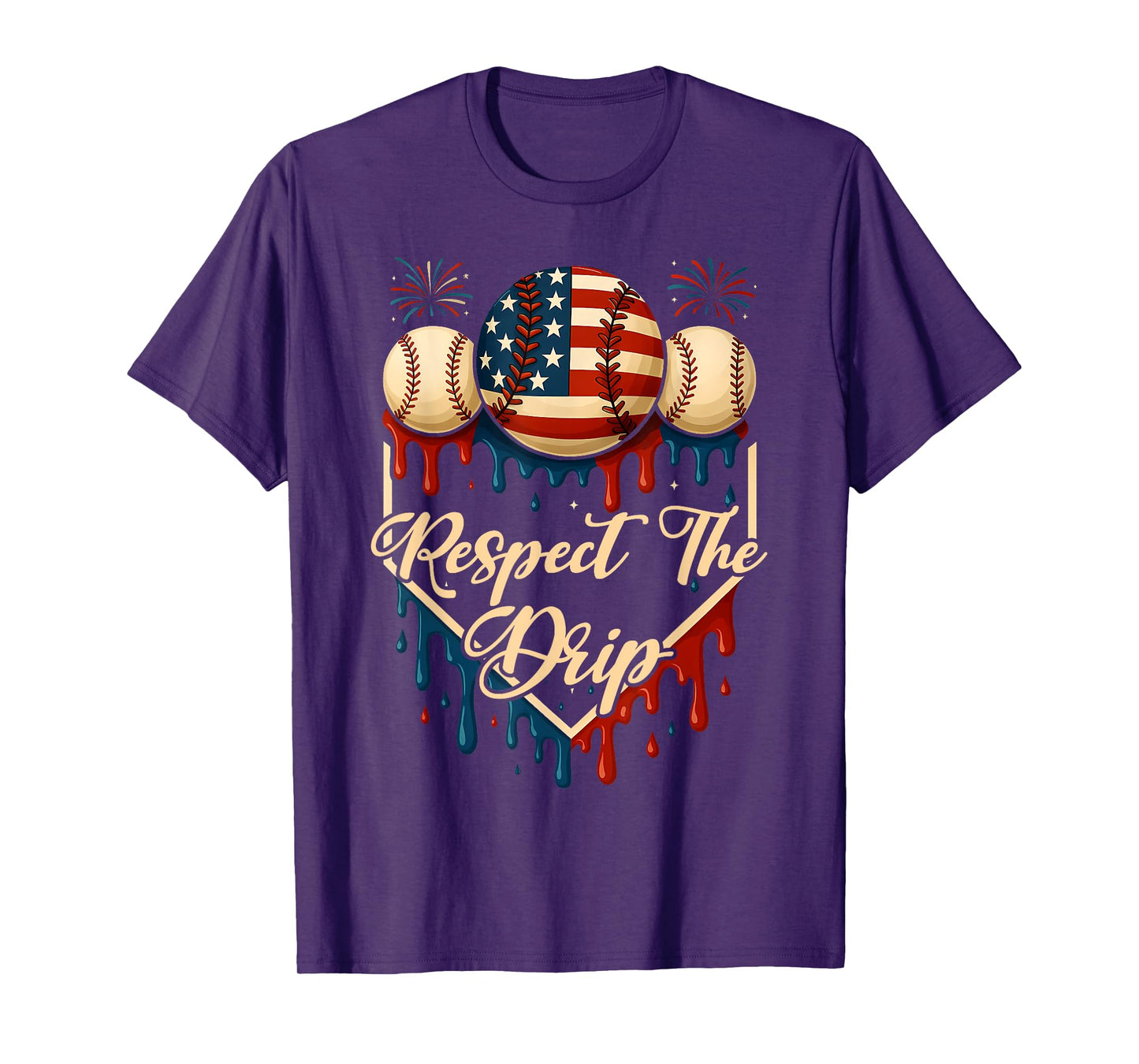 Baseball Ice Cream Dripping 4th of July Respect The Drip T-Shirt