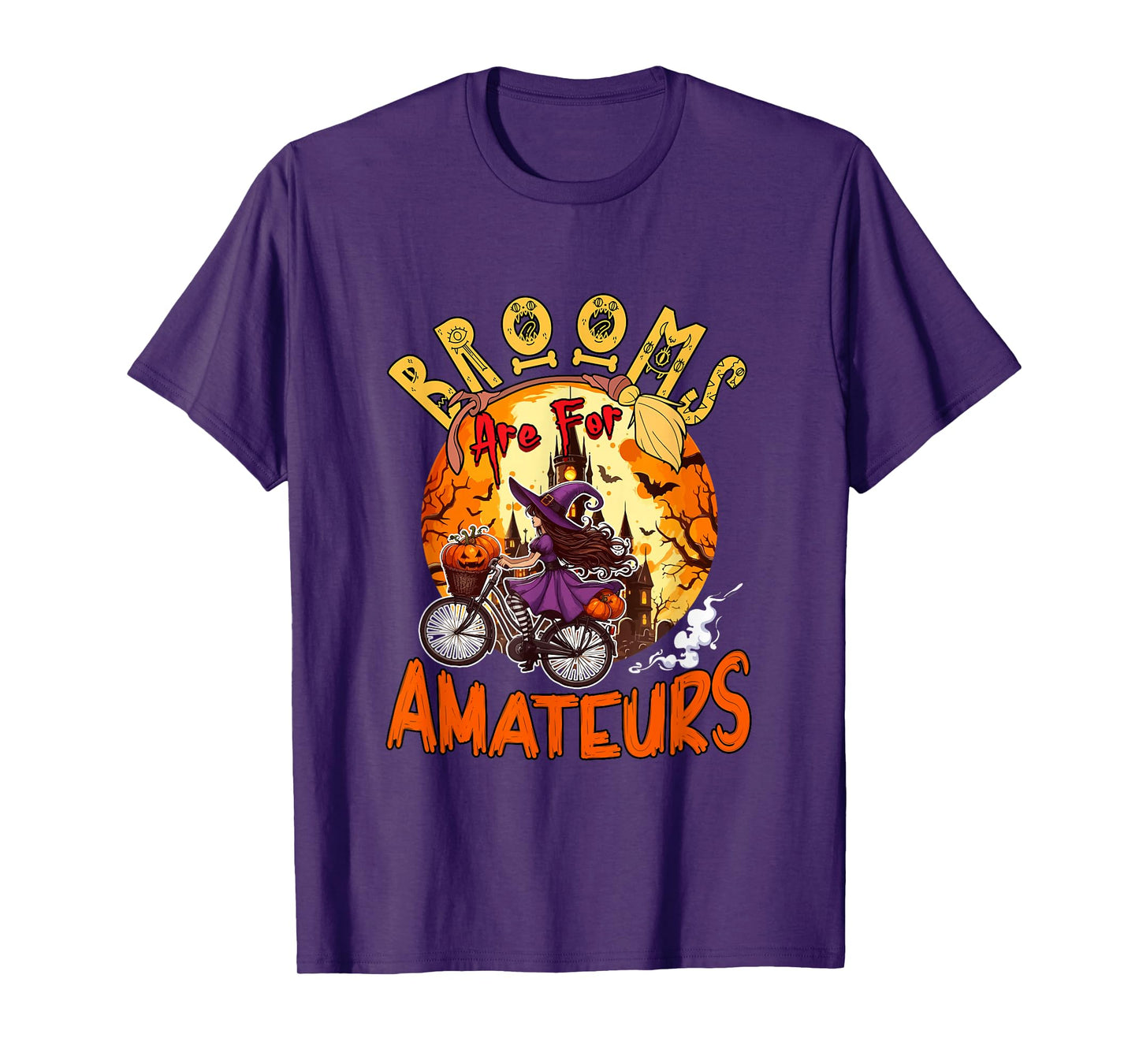 Brooms are for Amateurs Halloween Witch Riding Bicycle T-Shirt