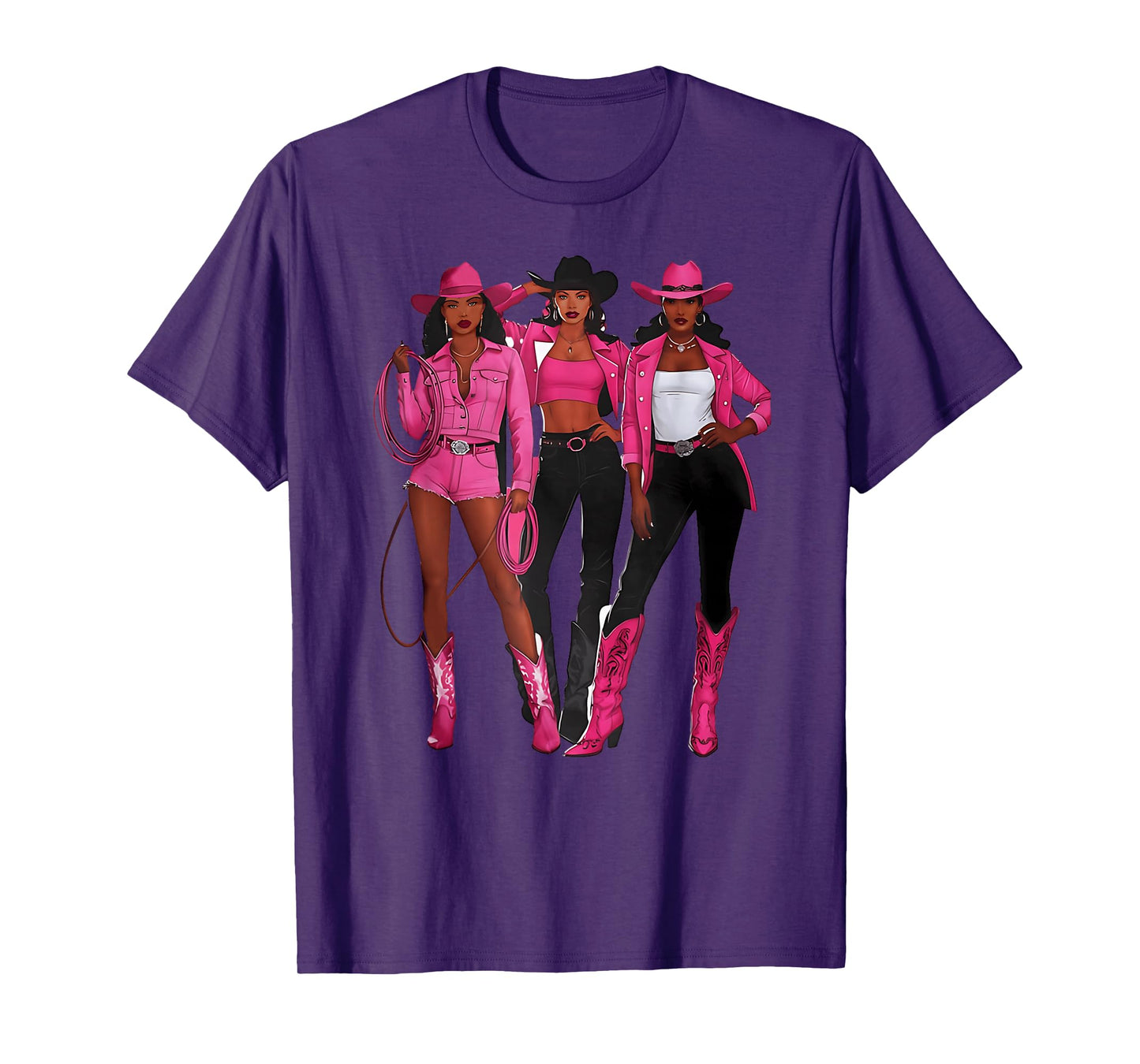 Melanin Cowgirl Pink Ribbon Breast Cancer Awareness Tee T-Shirt