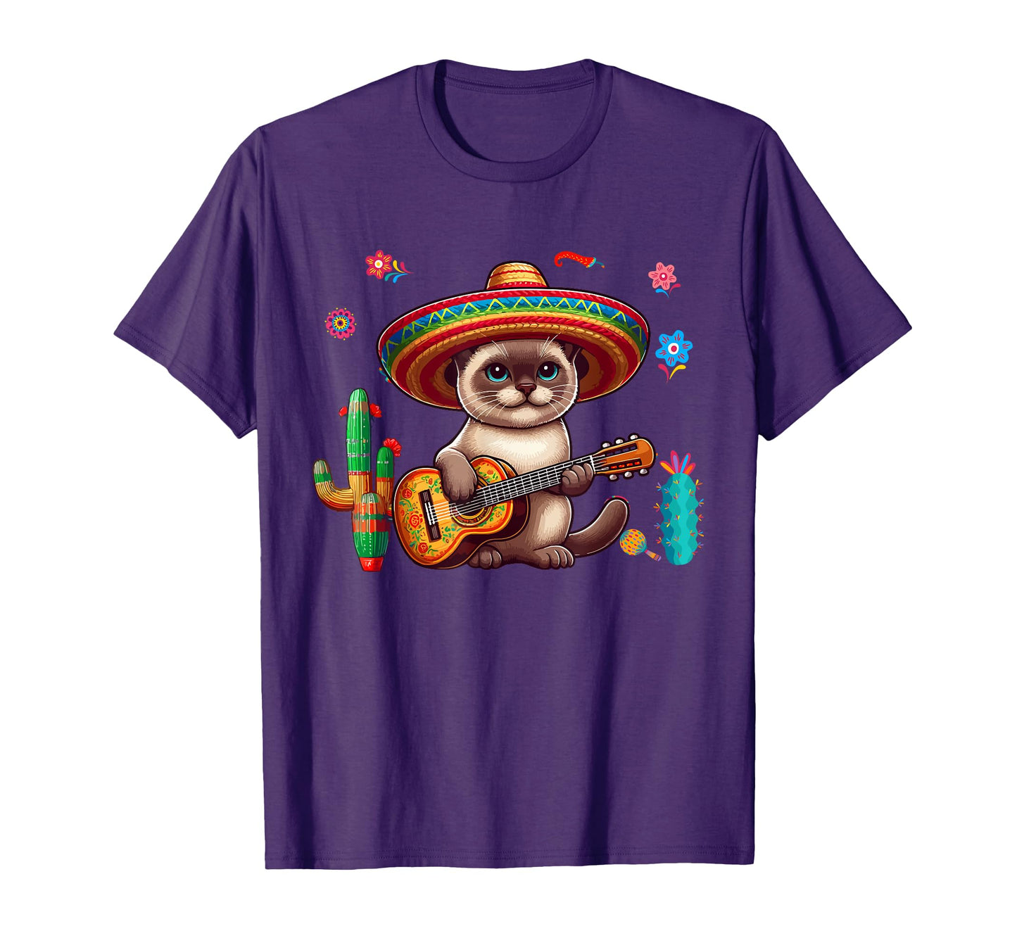 Siamese Cat Sombrero Mexican Guitar Cinco De Mayo Owner Men Women Kids T-Shirt