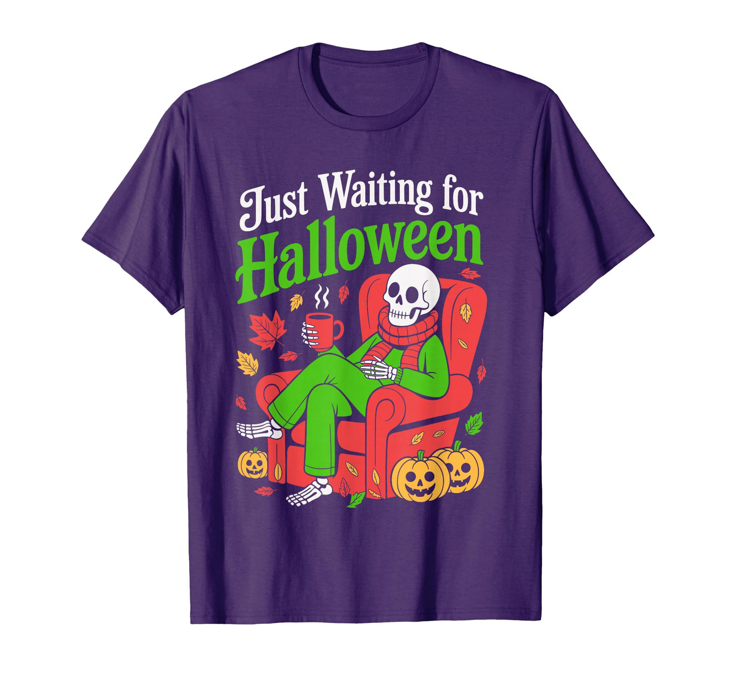 Just Waiting for Halloween Costume Summerween Skeleton Funny T-Shirt