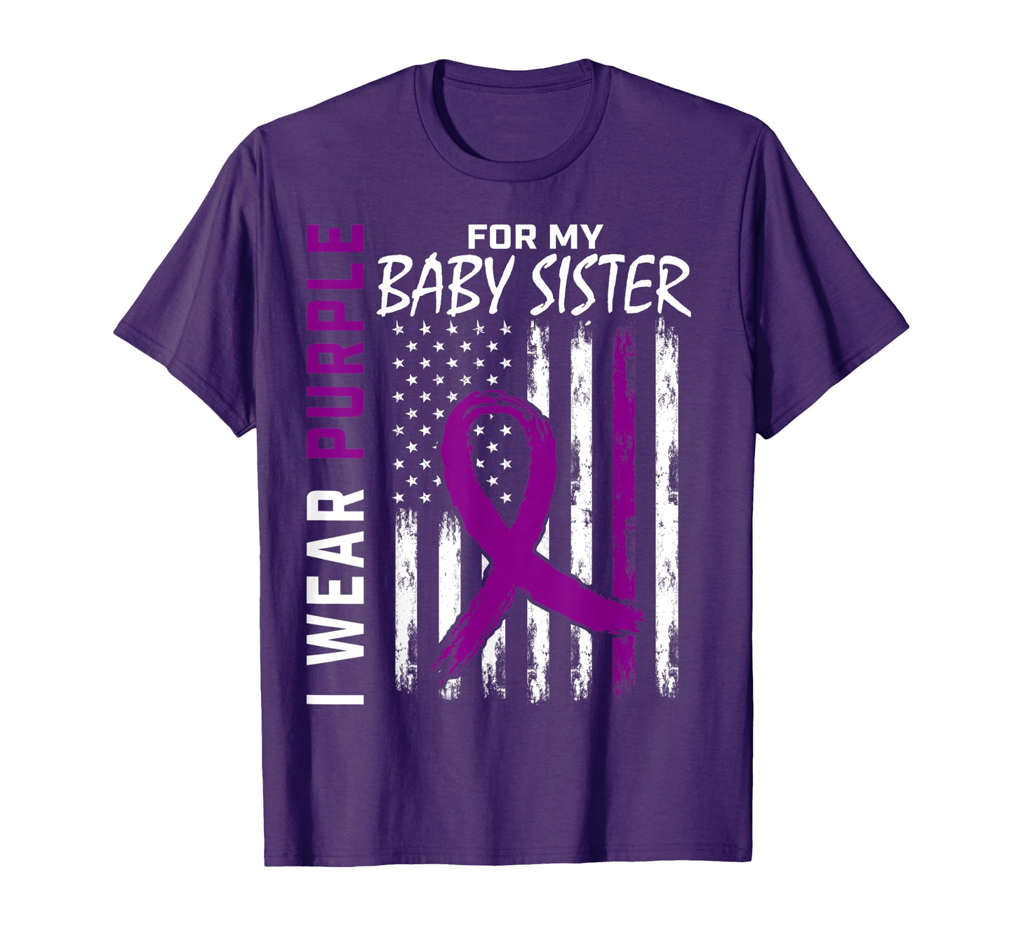 I Wear Purple For My Baby Sister Lupus Awareness USA Flag T-Shirt for Women Kids Men