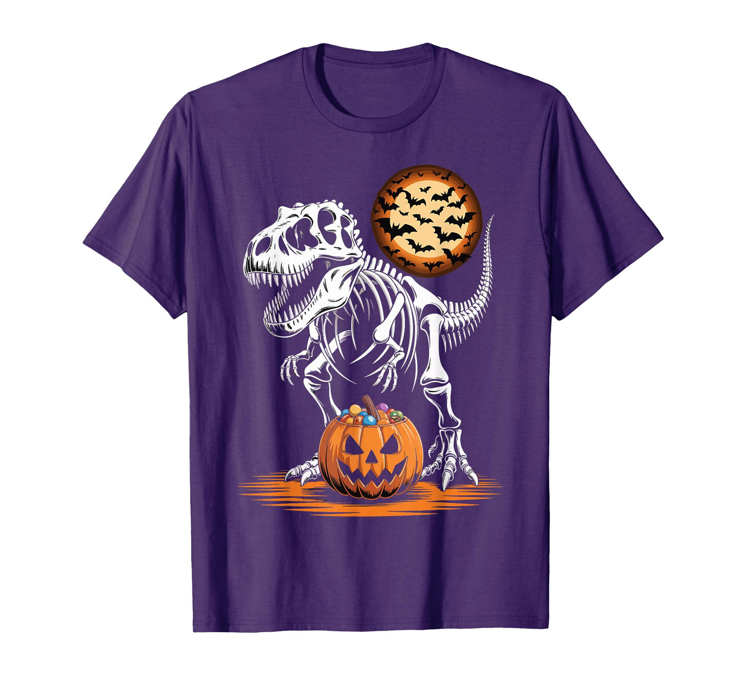Halloween Dinosaur Skeleton T-Rex Pumpkin Moon Boys T-Shirt
