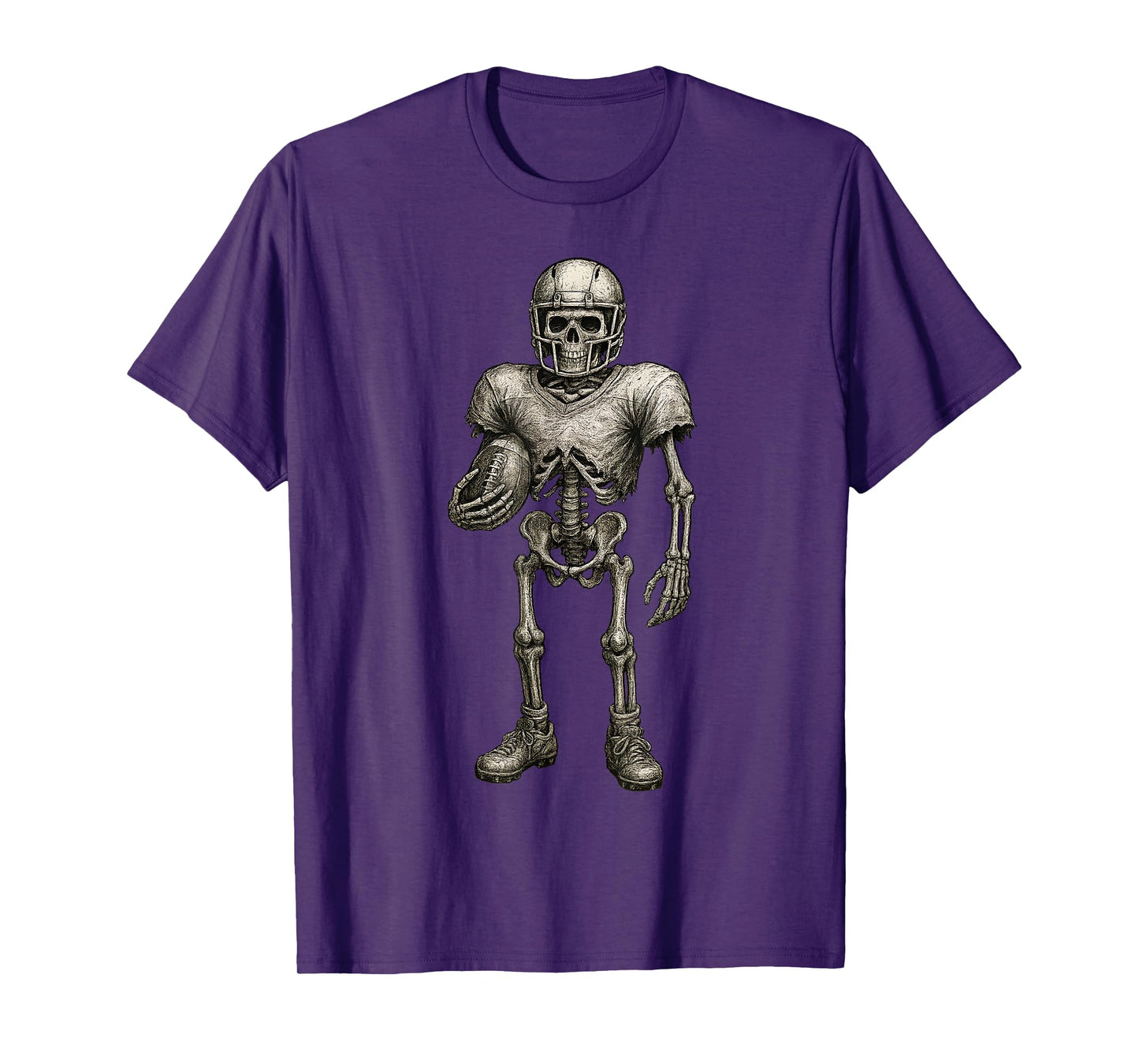 Spooky Skeleton Football Player Art Halloween Sports T-Shirt
