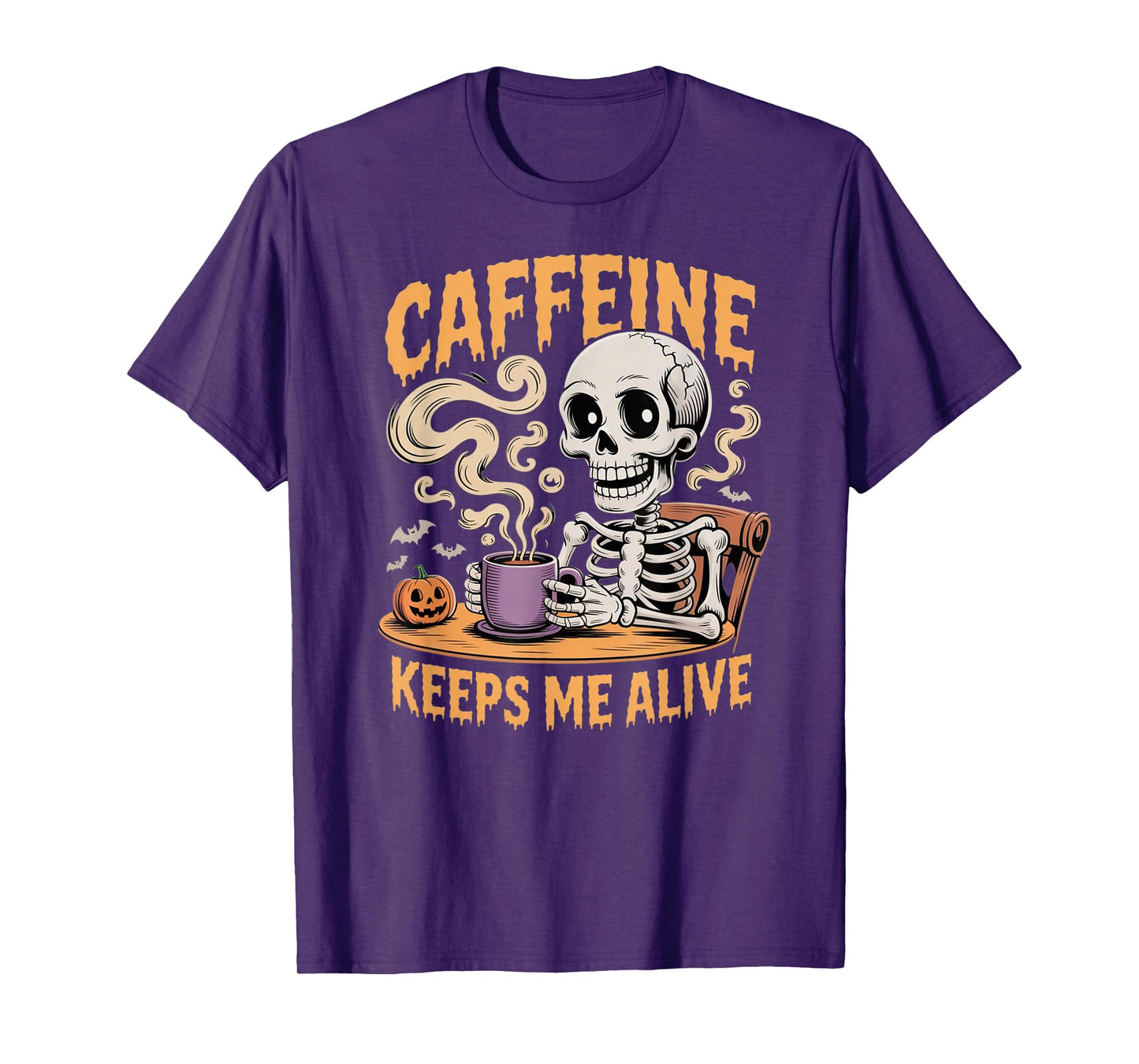 Caffeine Keeps me Alive Skeleton Apparel Funny Halloween T-Shirt