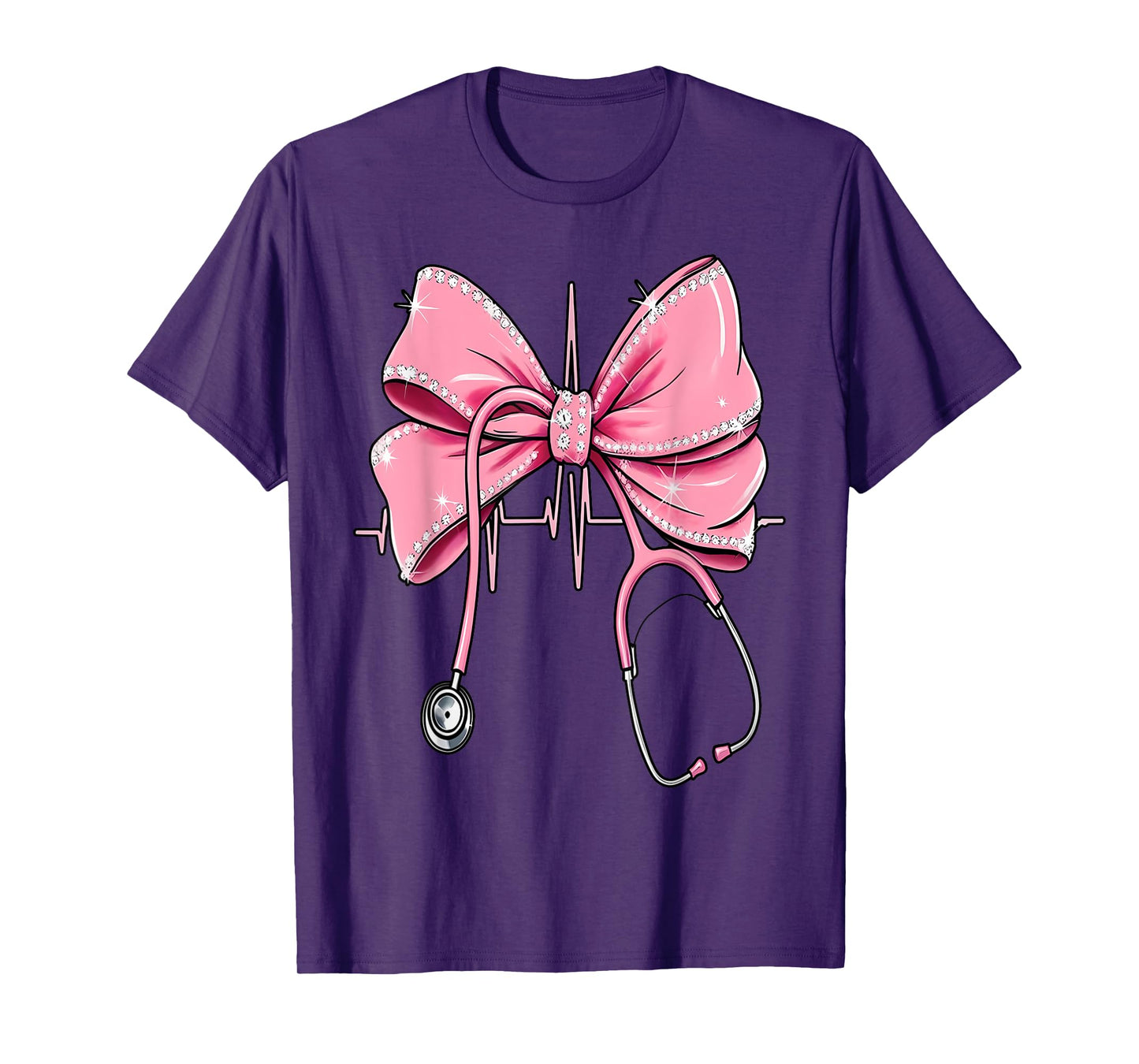 RN Nurse Stethoscope Coquette Bow Heartbeat EKG Nursing T-Shirt