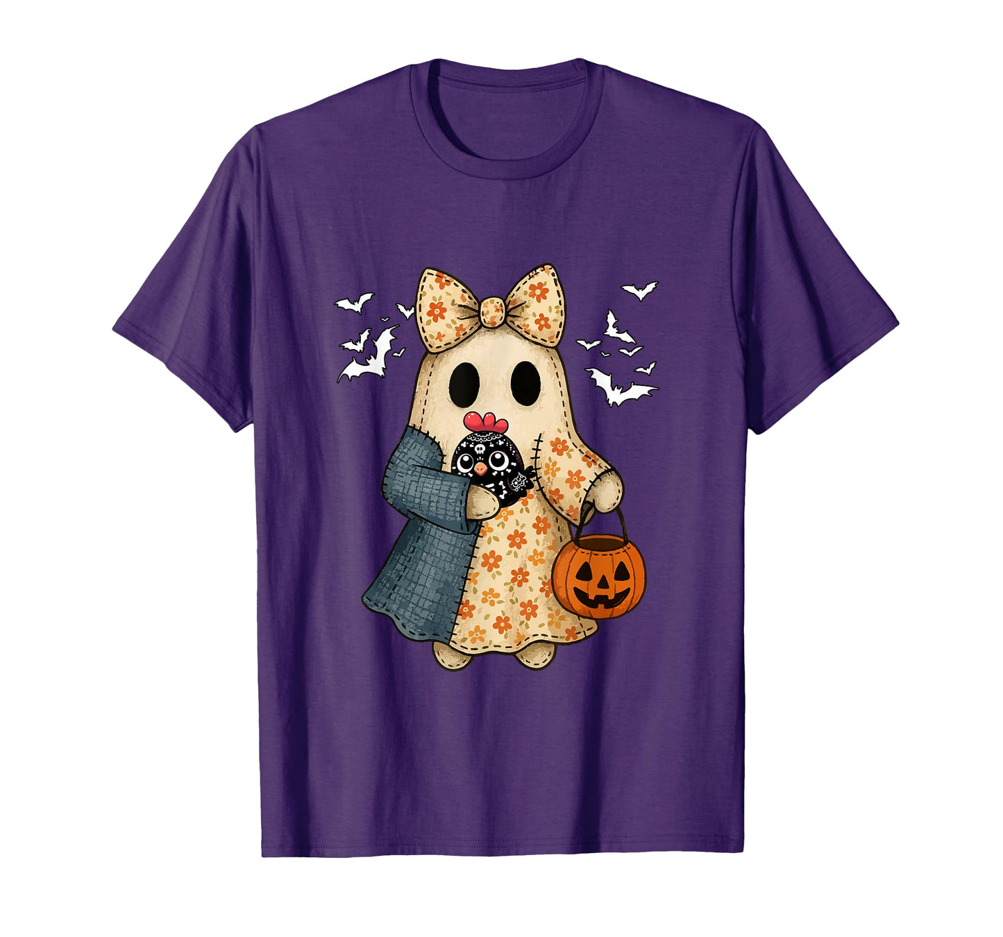 Boo Bow Tie Hugging Chicken Cosplay Skeleton Halloween T-Shirt