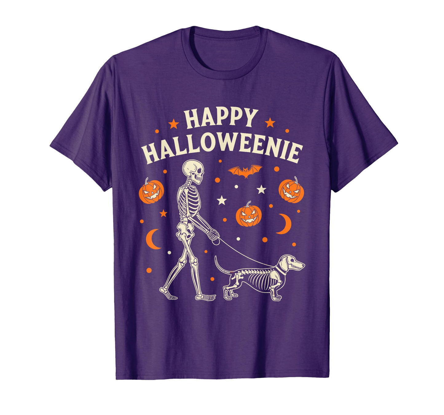 Happy Halloweenie Funny Halloween Skeleton Dachshund Dog T-Shirt