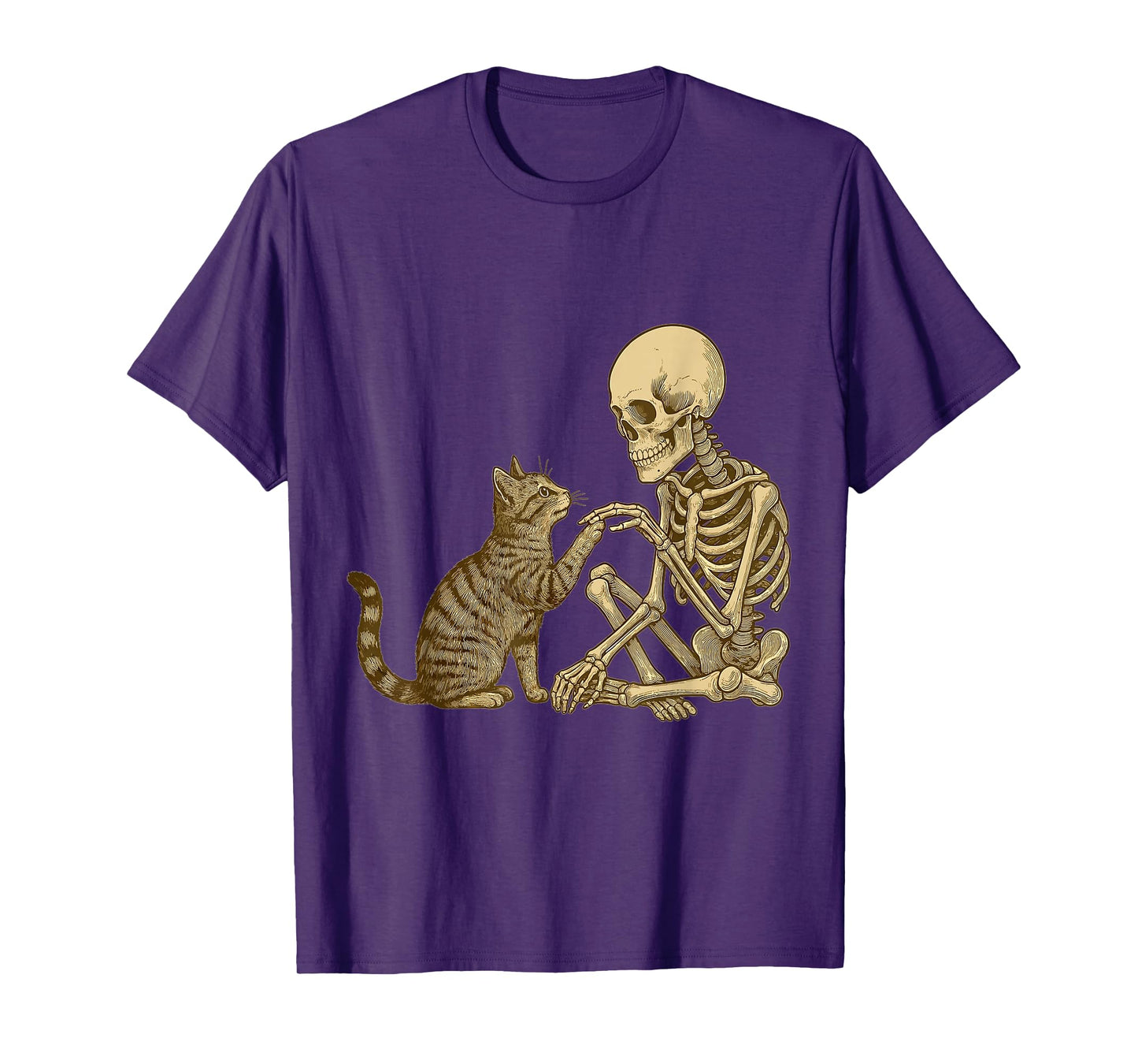 Skeleton Playing with Cat Cute Halloween Men Boys T-Shirt