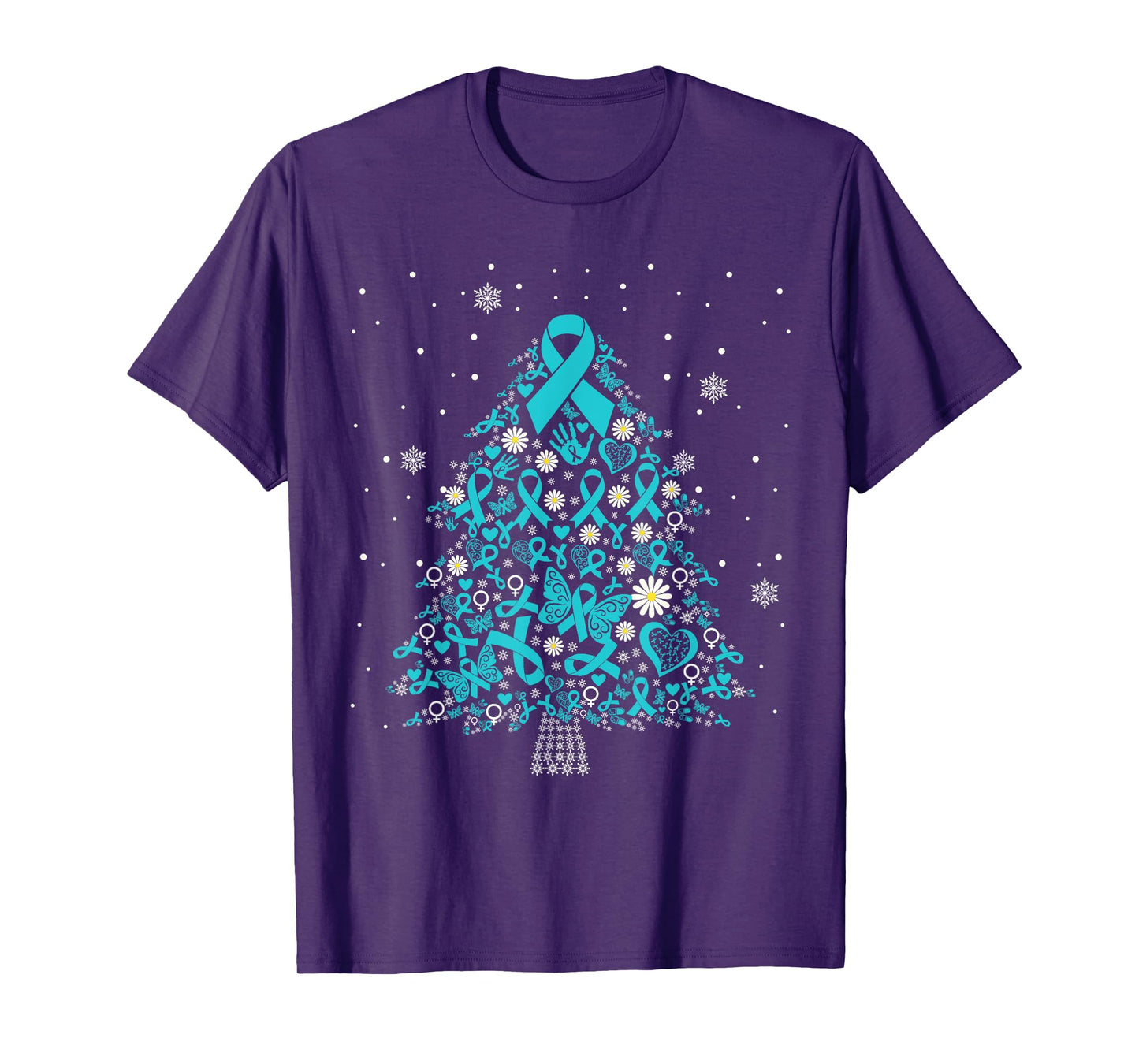 ovarian cancer awareness Christmas tree teal ribbon T-Shirt
