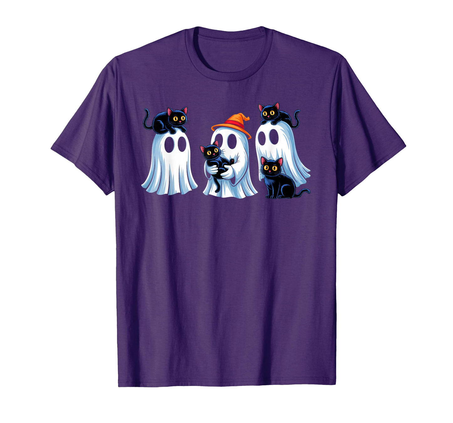 Black Cat Ghost Halloween Costume Men Women Boys Girls Kids T-Shirt