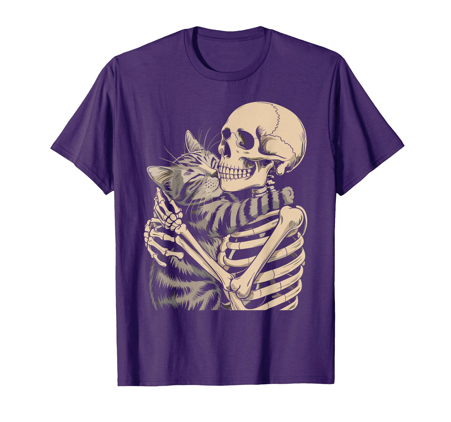 Skeleton Hugging Cat Halloween Cat Lover Cat Mom Dad T-Shirt