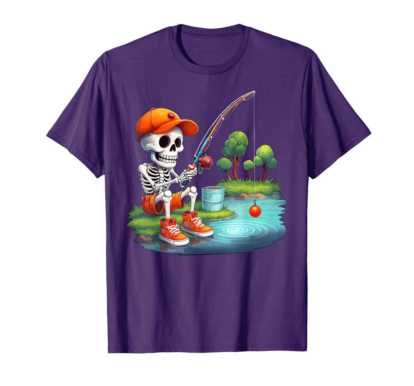 Skeleton Fishing Halloween Costume Funny Fishing Boys Kids T-Shirt