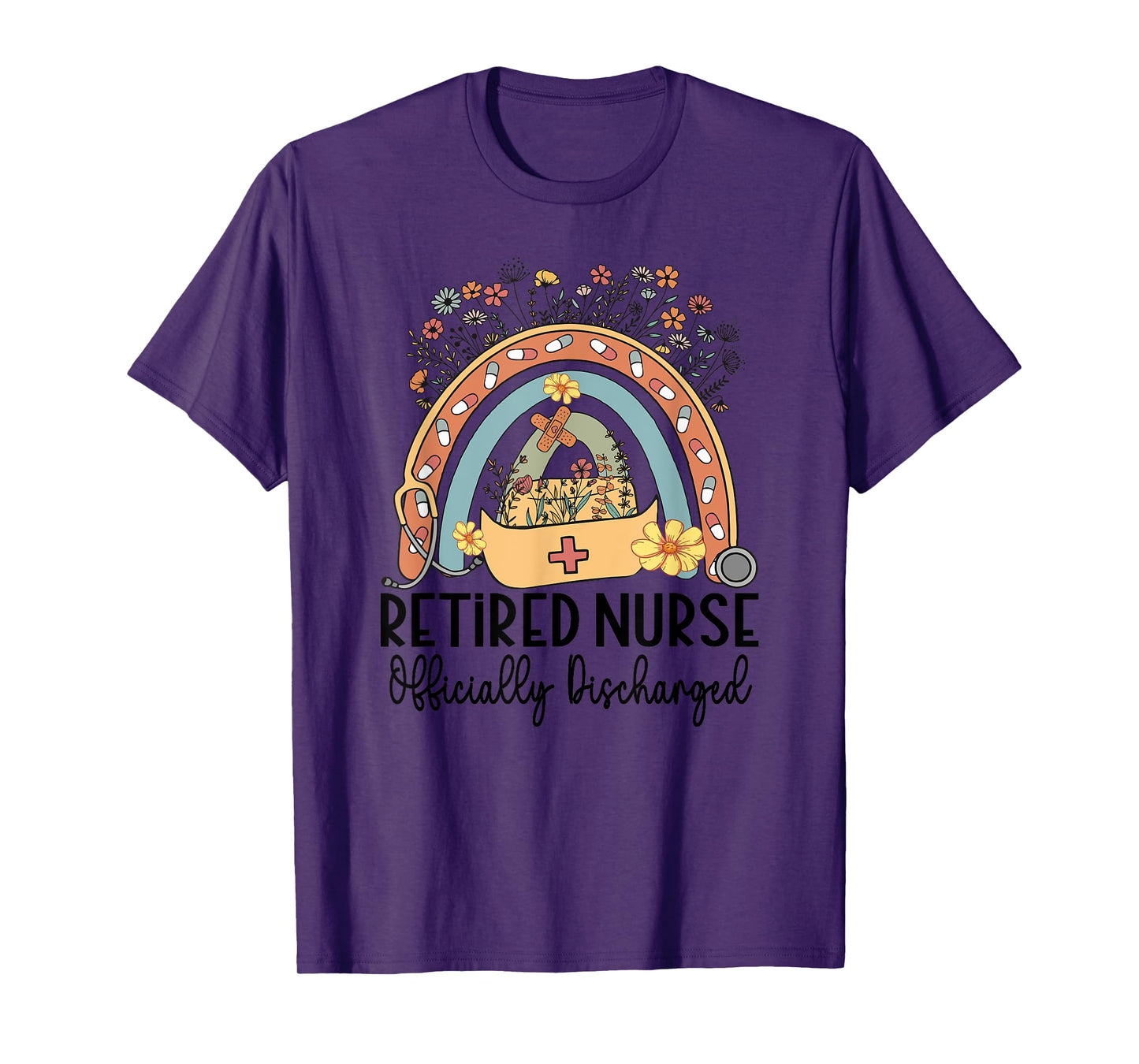 Retired Nurse Retirement Officially Discharged Rainbow Nurse T-Shirt
