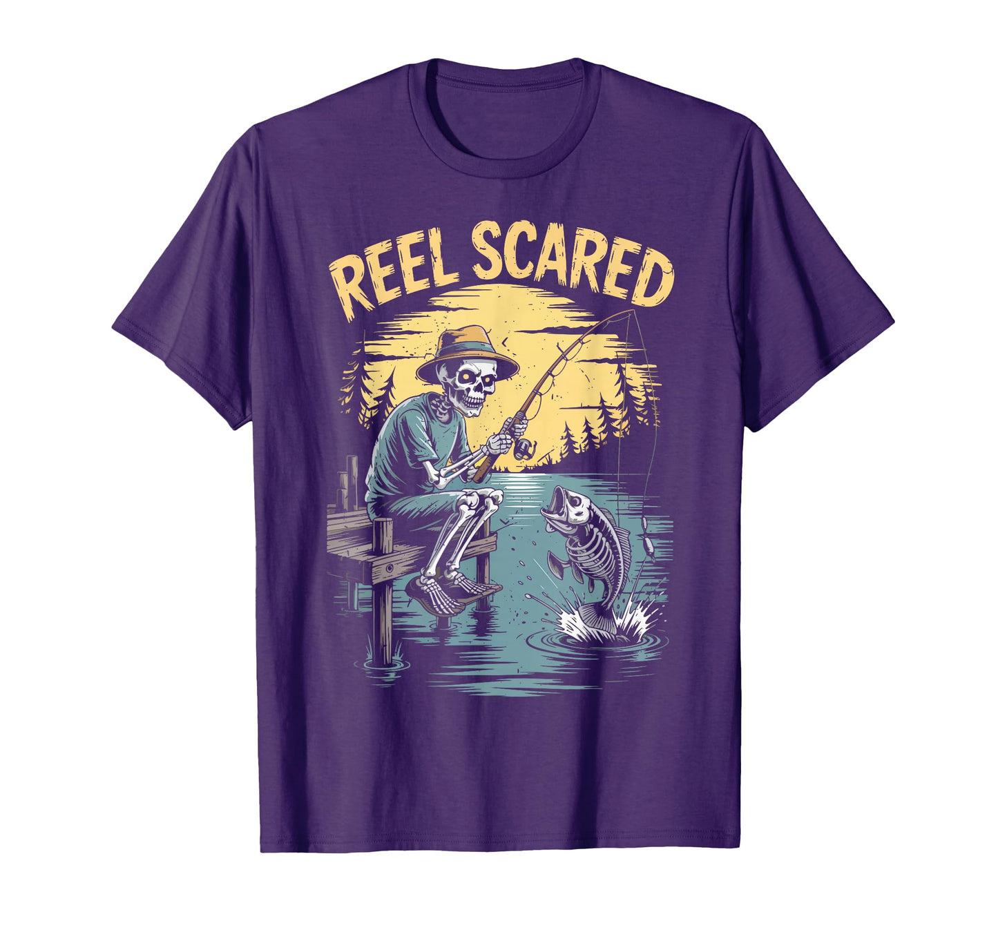Reel Scared Skeleton Fishing Halloween Costume Fisherman Dad T-Shirt