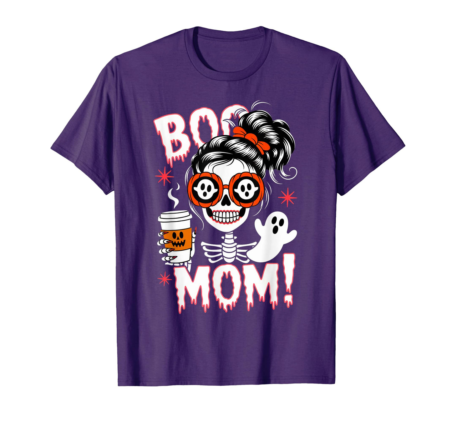 Boo Mom Halloween Costume Skeleton Messy Bun Mother Coffee T-Shirt
