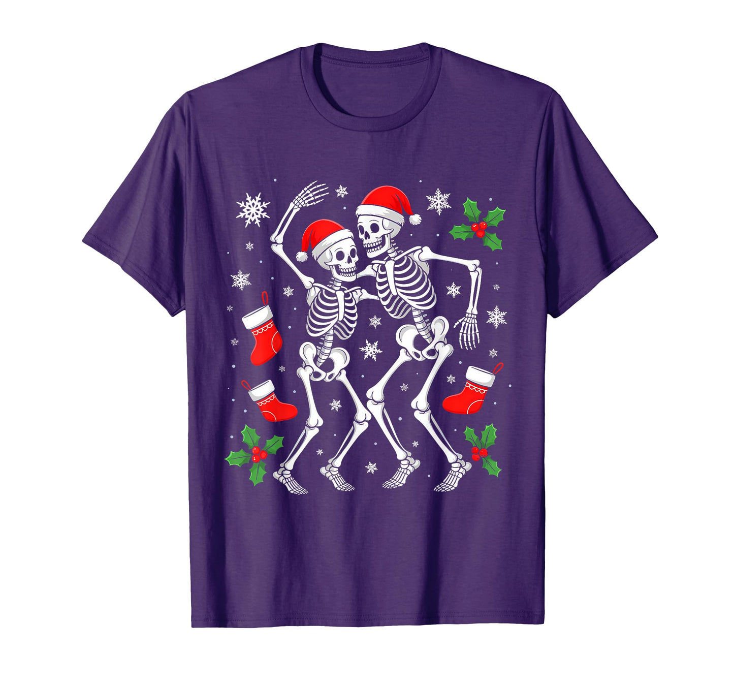 Christmas Dancing Skeletons Funny Xmas Bones Goth Women Men T-Shirt