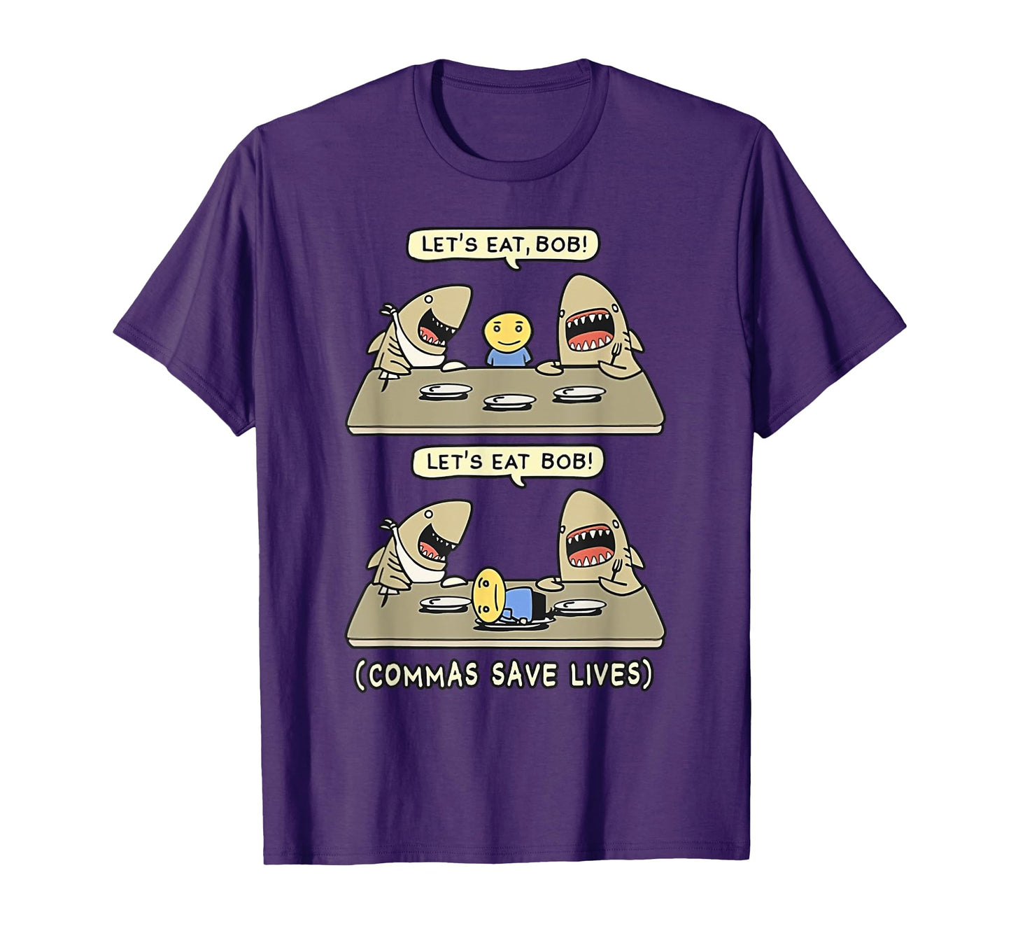 Commas Punctuation Shark Lets Eat Funny English Grammar T-Shirt