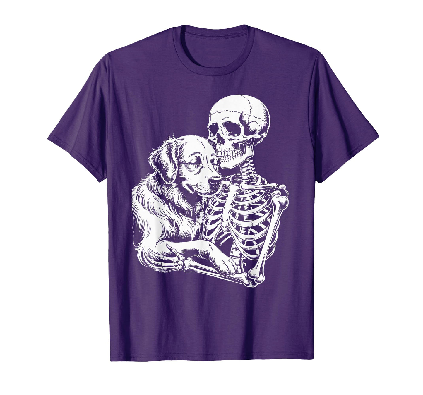 Skeleton Hugging Dog Lover Spooky Season Halloween T-Shirt