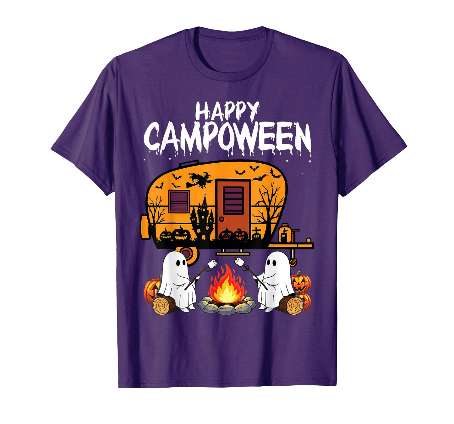 Happy Camp-O-Ween Halloween Camping Ghosts and Campfires T-Shirt