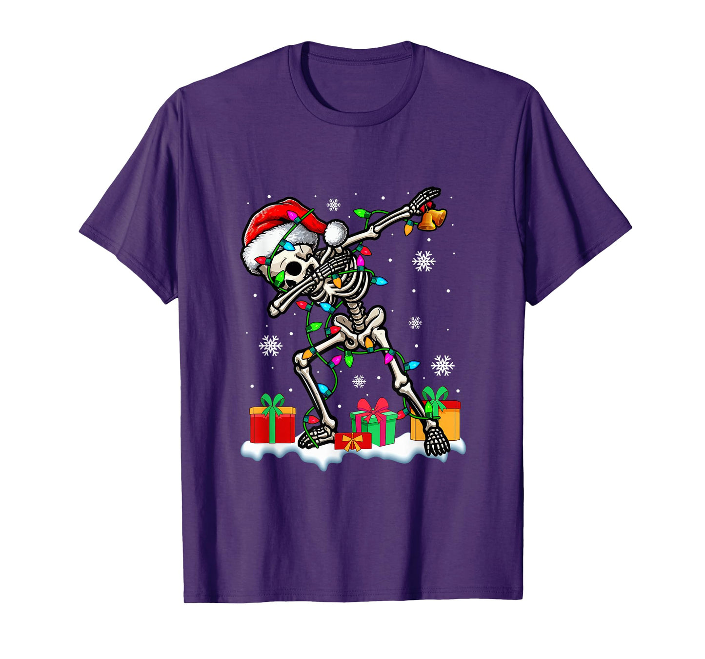 Santa Skeleton Dabbing Christmas Colorful Lights Family Kids T-Shirt