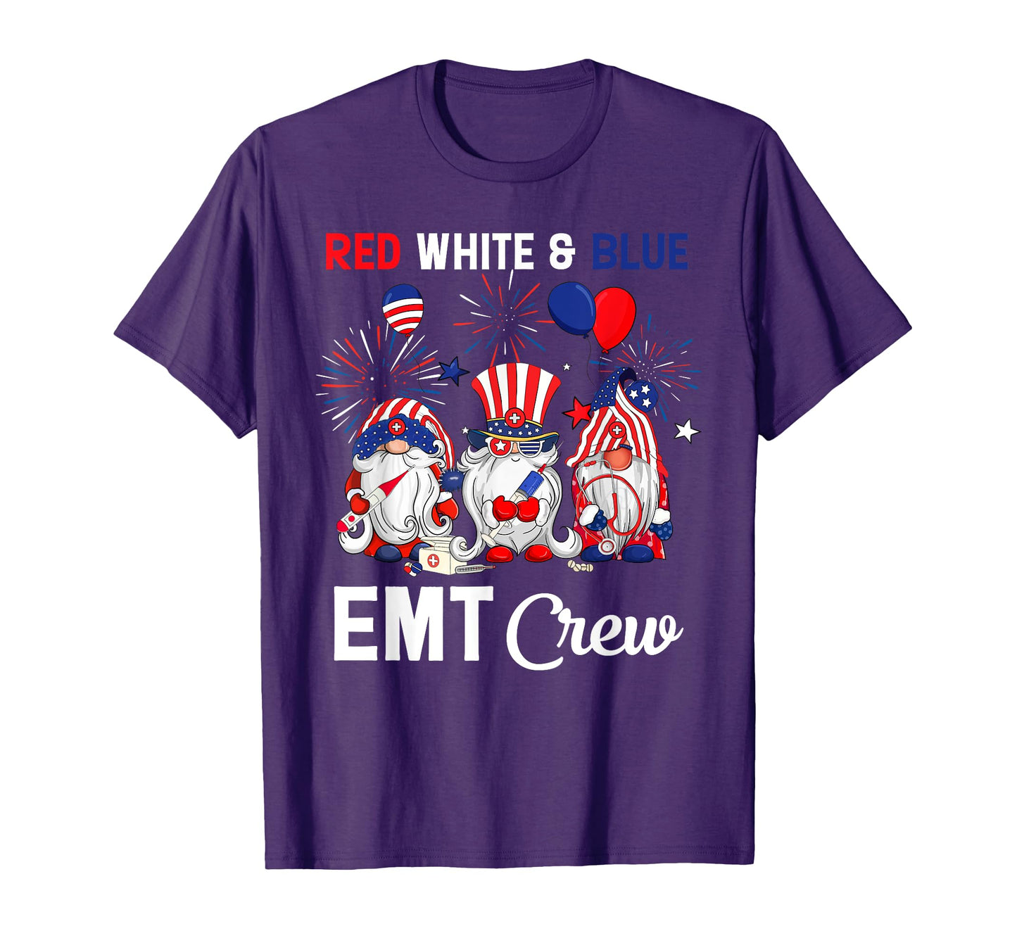 Red White & Blue American EMT Crew 4th Of July T-Shirt for Women Men