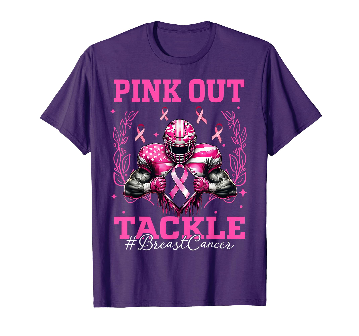 Pink Out Tackle Breast Cancer Awareness Football Pink Ribbon T-Shirt