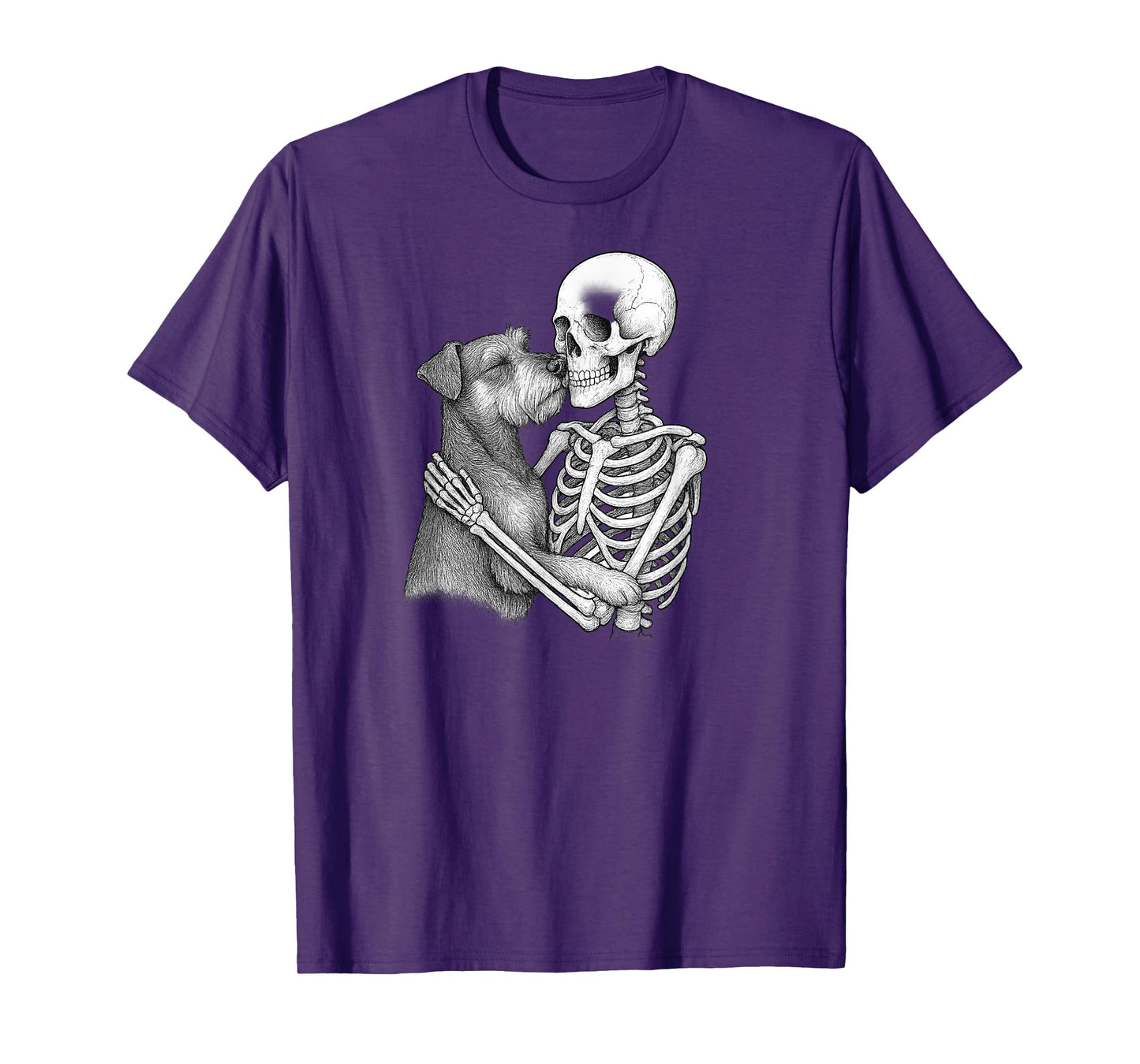Skeleton Hugging Miniature Schnauzer Dog Halloween T-Shirt