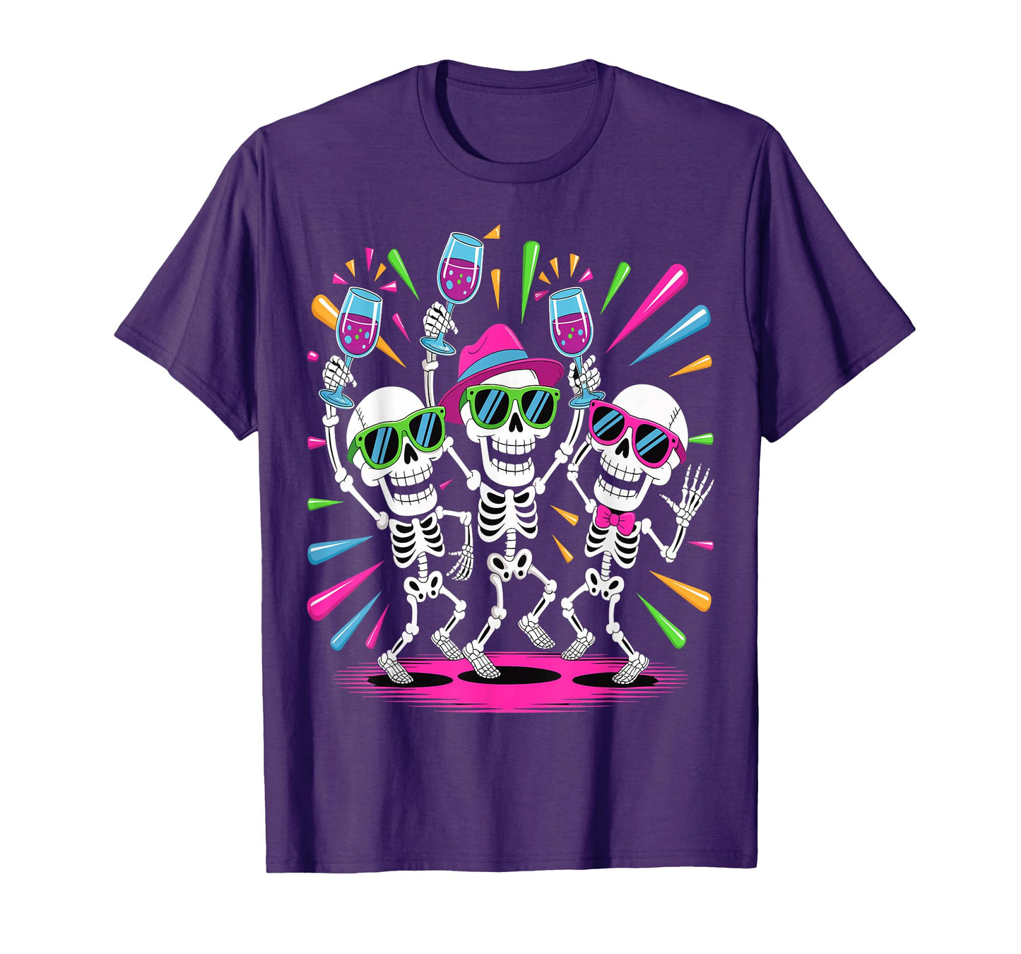 Dancing Skeletons Drinking Wine Funny Halloween Party Tee T-Shirt
