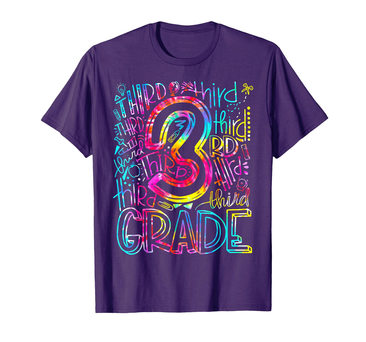 Tie Dye 3rd Grade Typography Team Third Grade Teacher Gift T-Shirt