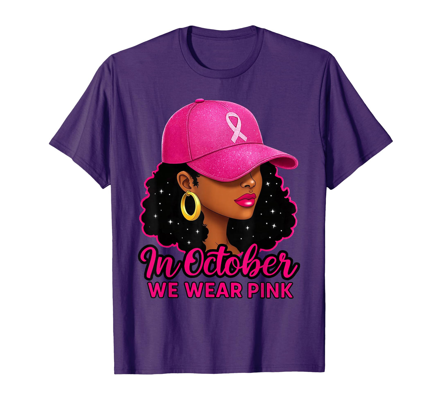in October We Wear Pink Black Women Breast Cancer Awareness T-Shirt