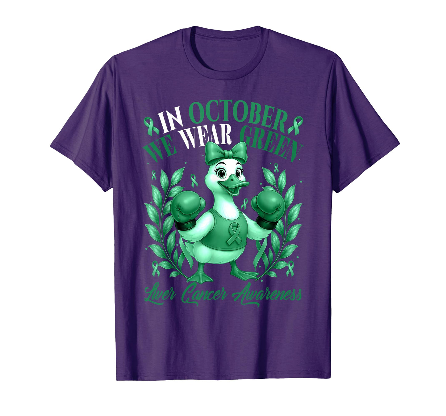in October We Wear Green Liver Cancer Green Ribbon Goose T-Shirt