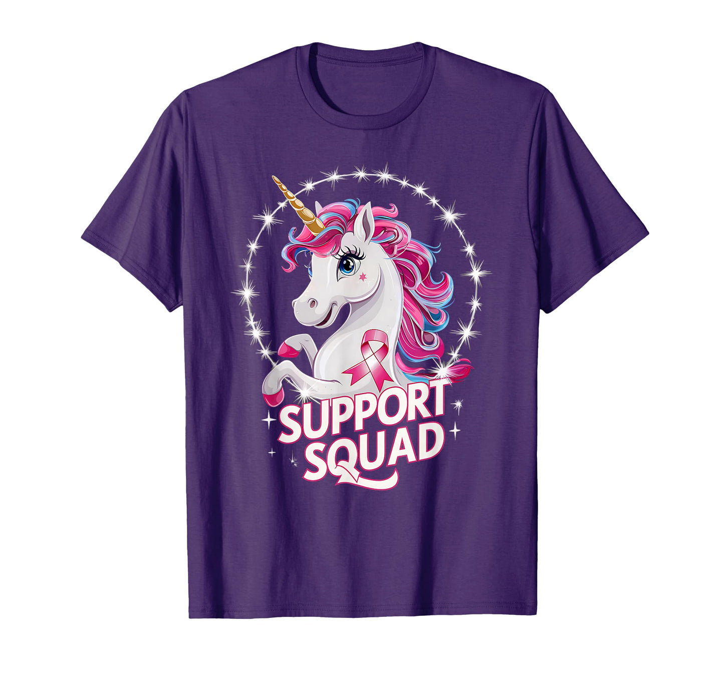 Pink Ribbon Breast Cancer Awareness Support Squad Unicorn T-Shirt