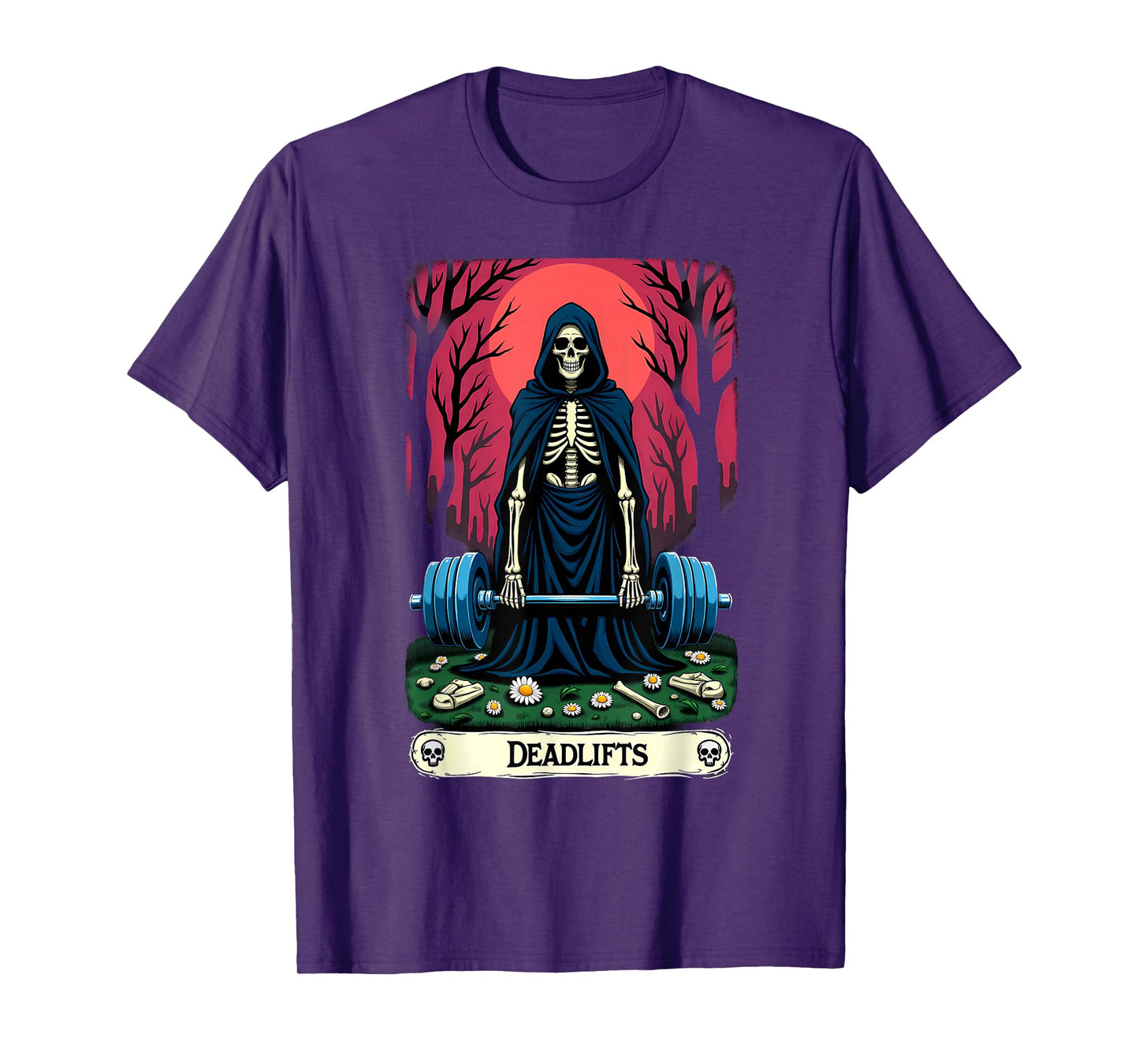 Gothic Tarot Card Skeleton Deadlifts Weightlifiting T-Shirt