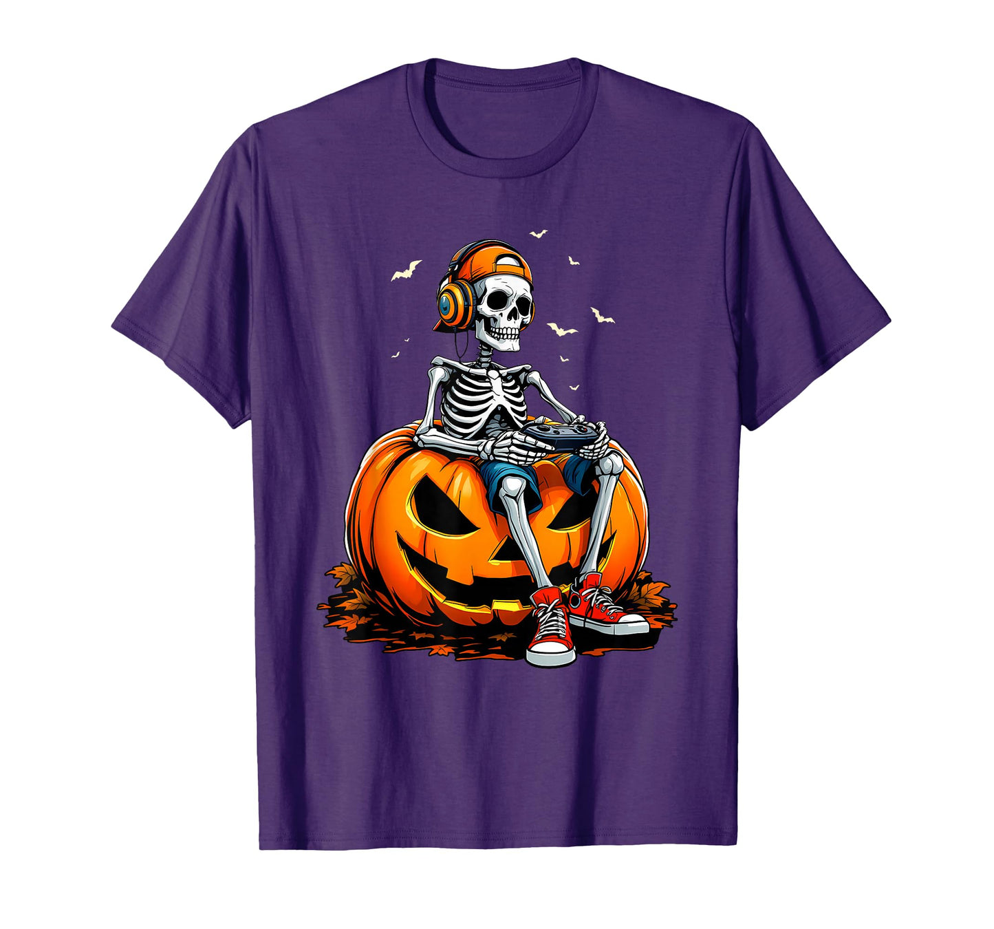 Spooky Pumpkin & Skeleton Gamer Tee | Boys & Kids Halloween T-Shirt