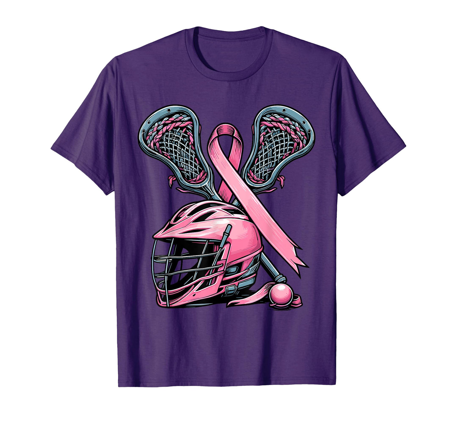 Lacrosse Pink Ribbon Breast Cancer Awareness Sport Lover T-Shirt