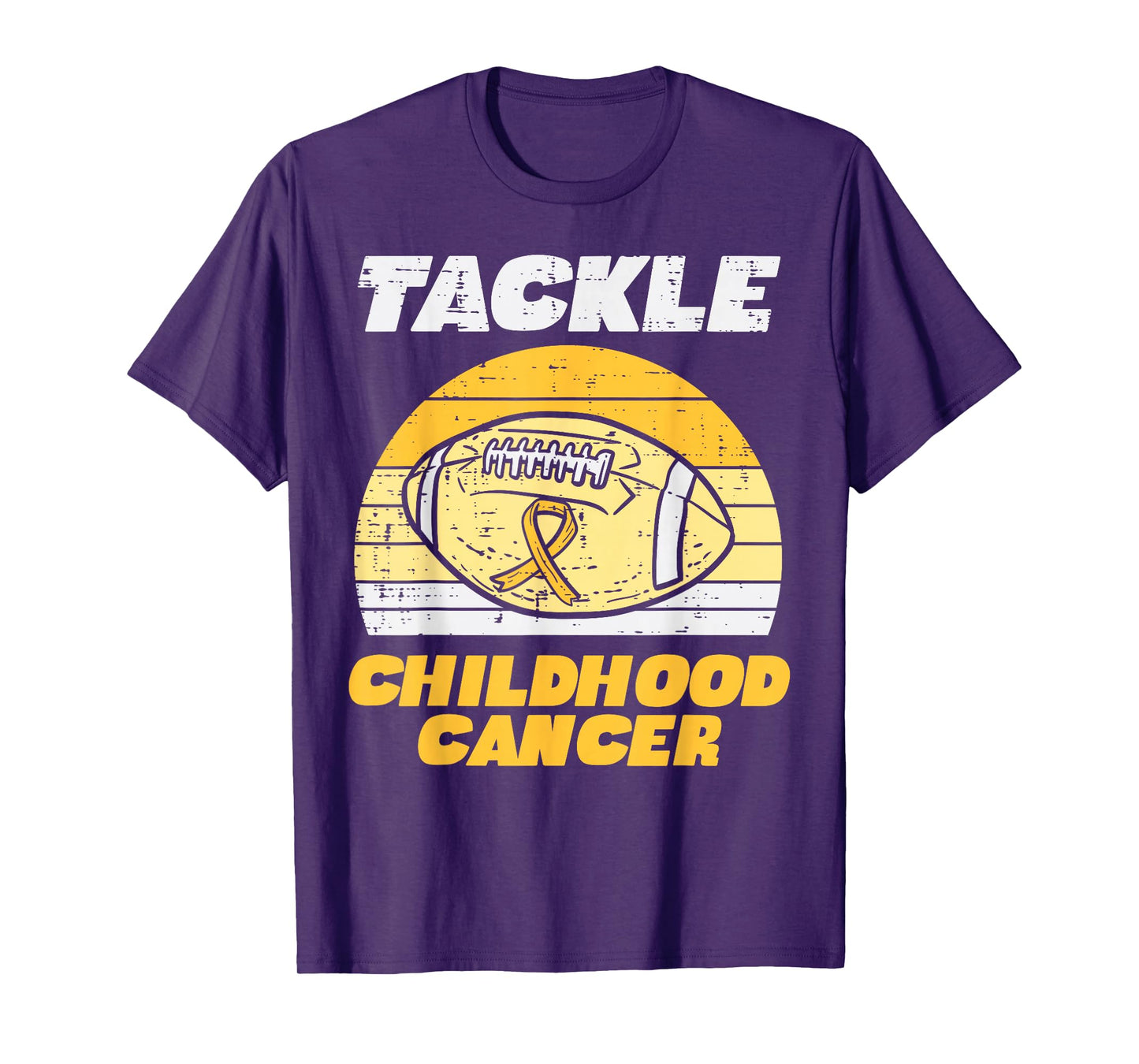 Football Tackle Childhood Cancer Retro Awareness Ribbon T-Shirt