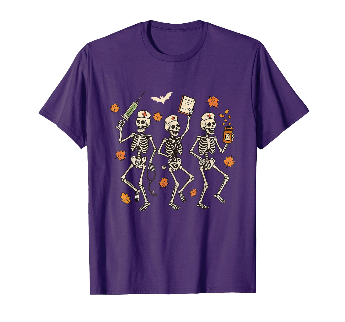 Skeleton Dancing Nurse Halloween Skull Nurse ER Fall Vibes T-Shirt