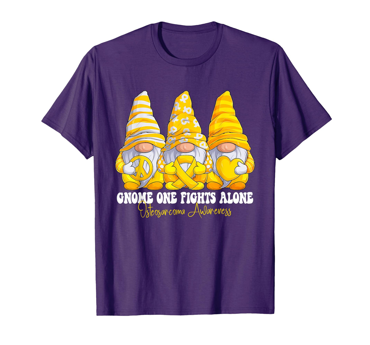 Osteosarcoma Awareness Month Yellow Ribbon Gnomies Support T-Shirt