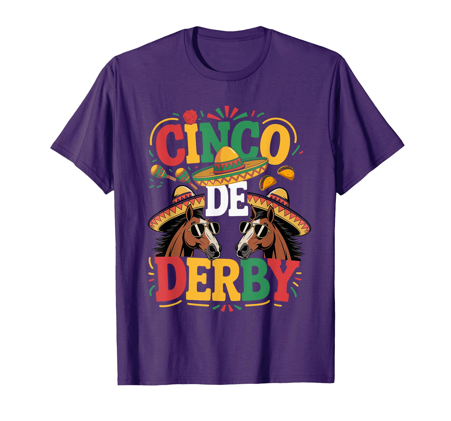 Cinco De Derby Funny Derby De Mayo Taco Horse Racing Vintage T-Shirt