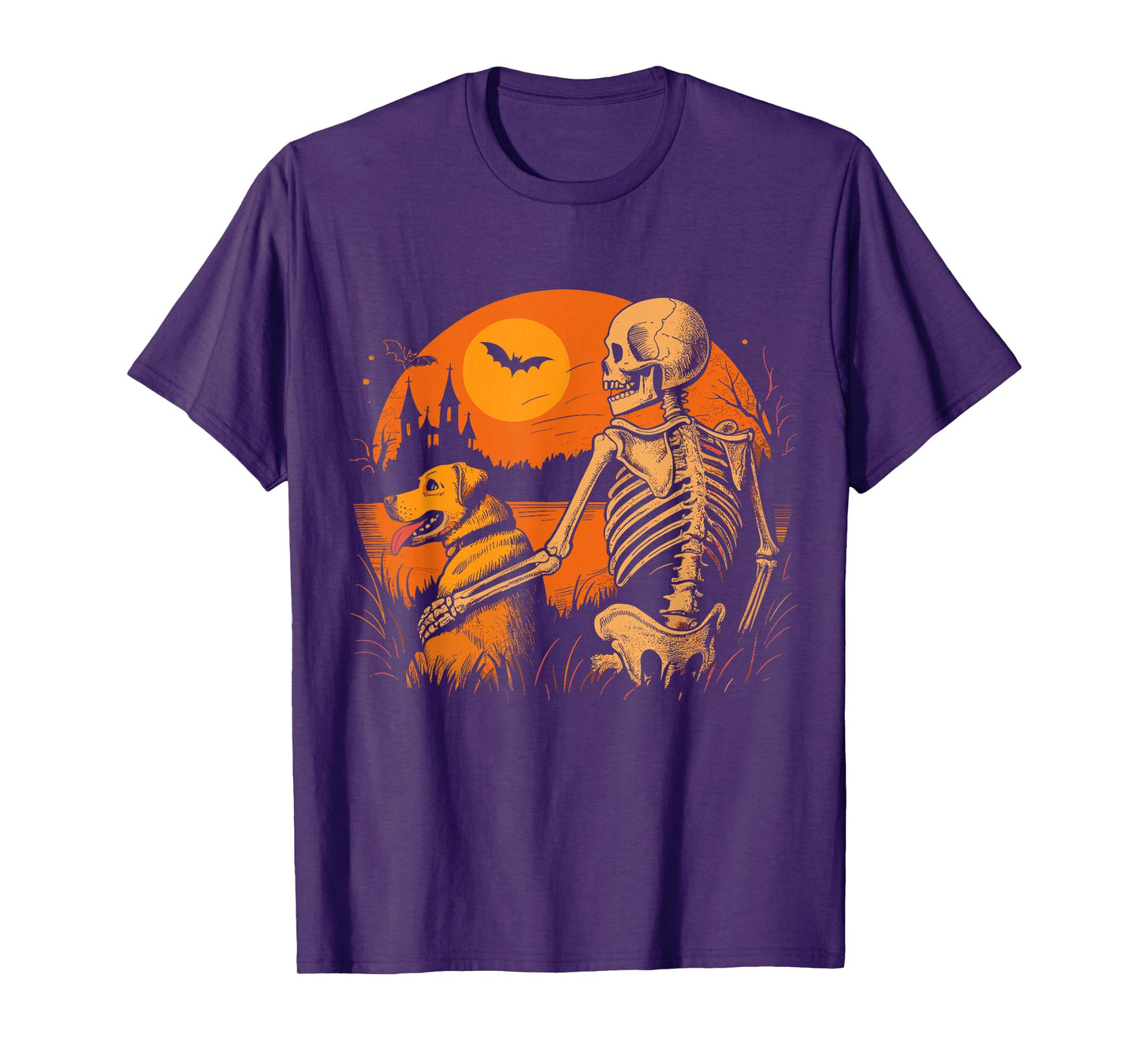 Sunset Dog Skeleton Halloween Spooky Dogs Lovers T-Shirt