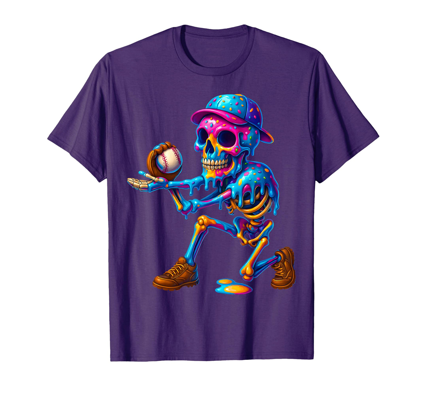 Funny Baseball Skeleton Ice Cream Drip Baseball Boys Youth T-Shirt
