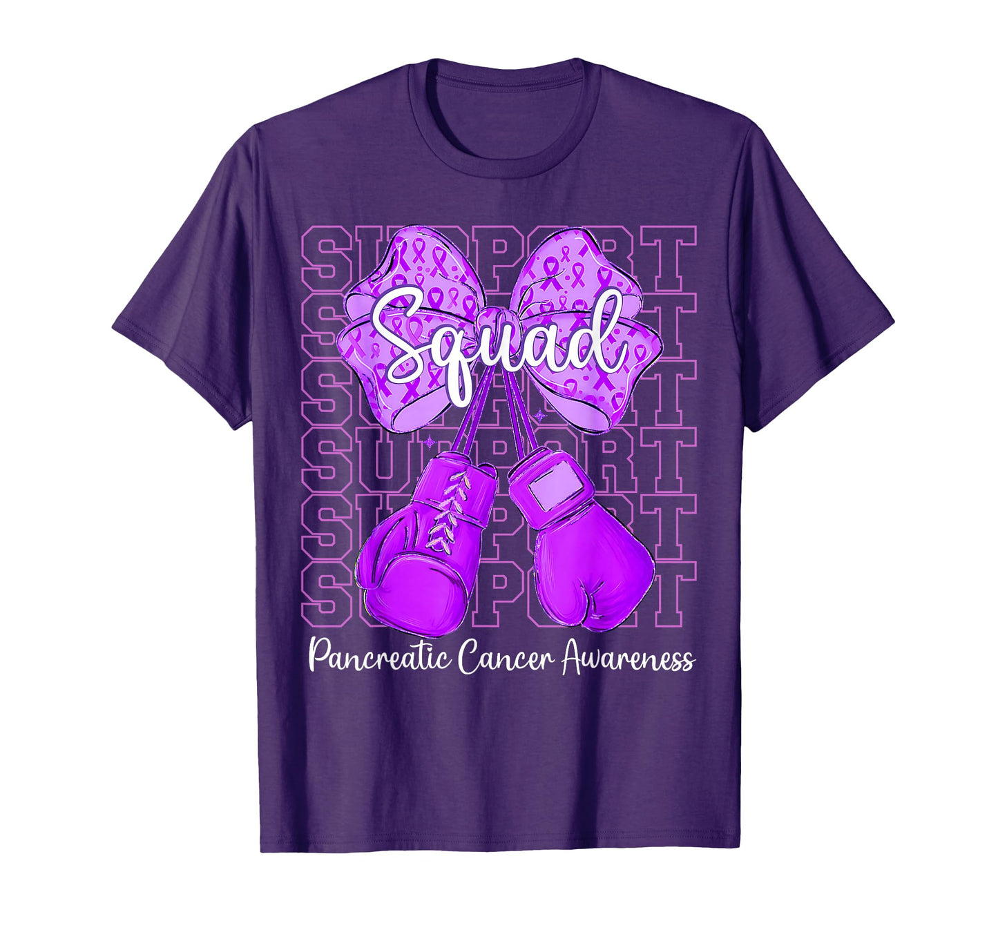 Support Squad Coquette Purple Fight Pancreatic Awareness T-Shirt