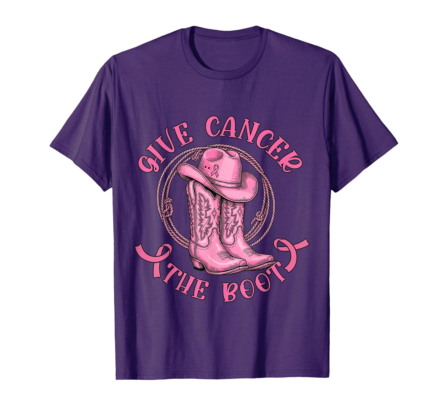 Give Cancer The Boot Pink Breast Cancer Western Cowgirl T-Shirt