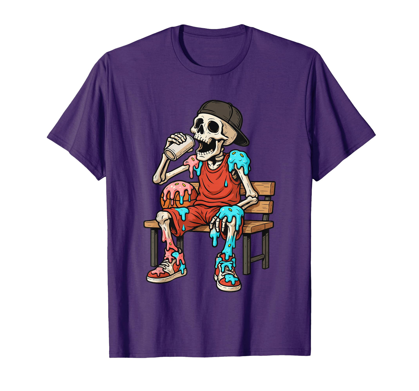 Funny Basketball Skeleton Drip Ice Cream Drip for Boys Youth T-Shirt